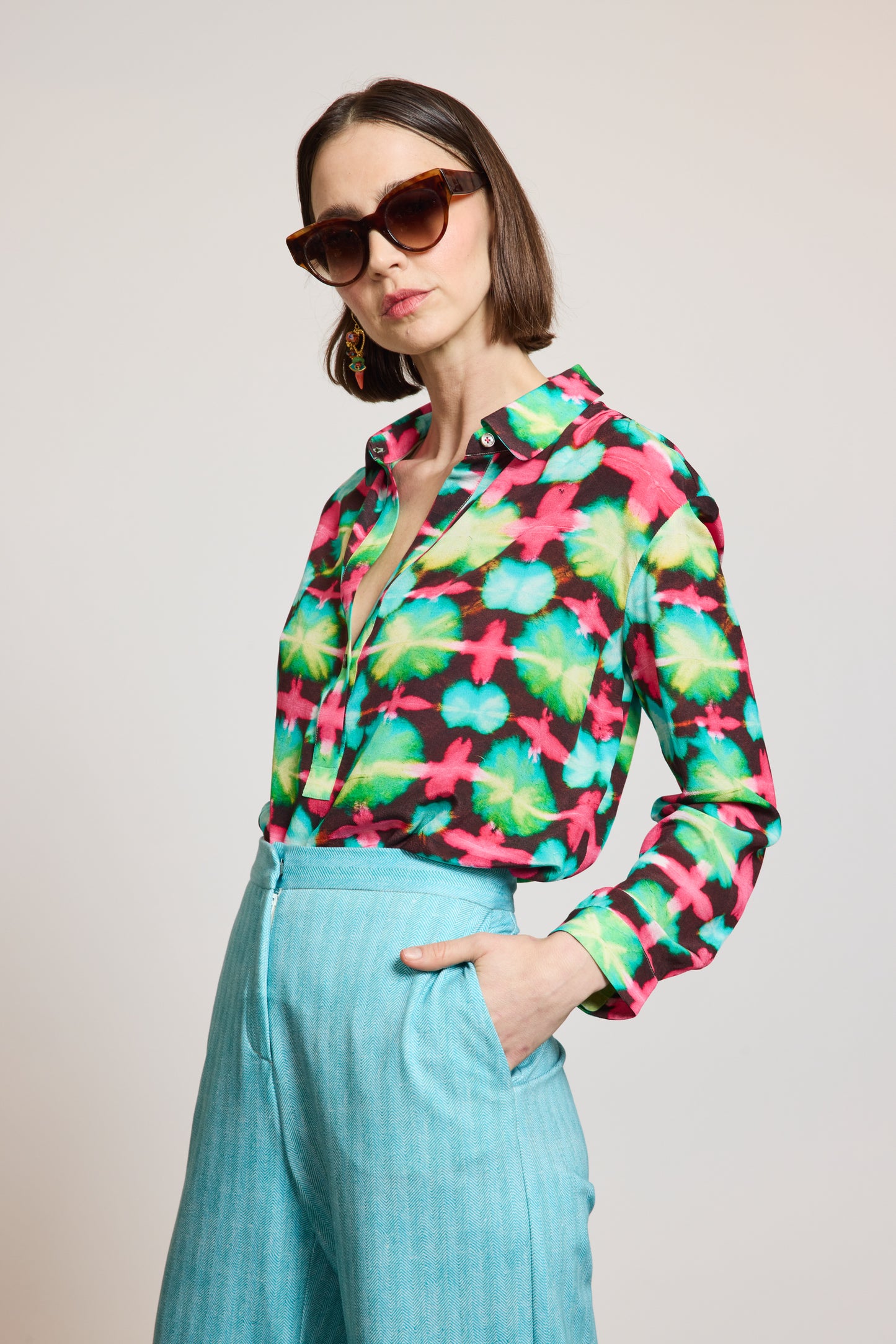 CHEMISE EN CRÊPE DE CHINE ROSE