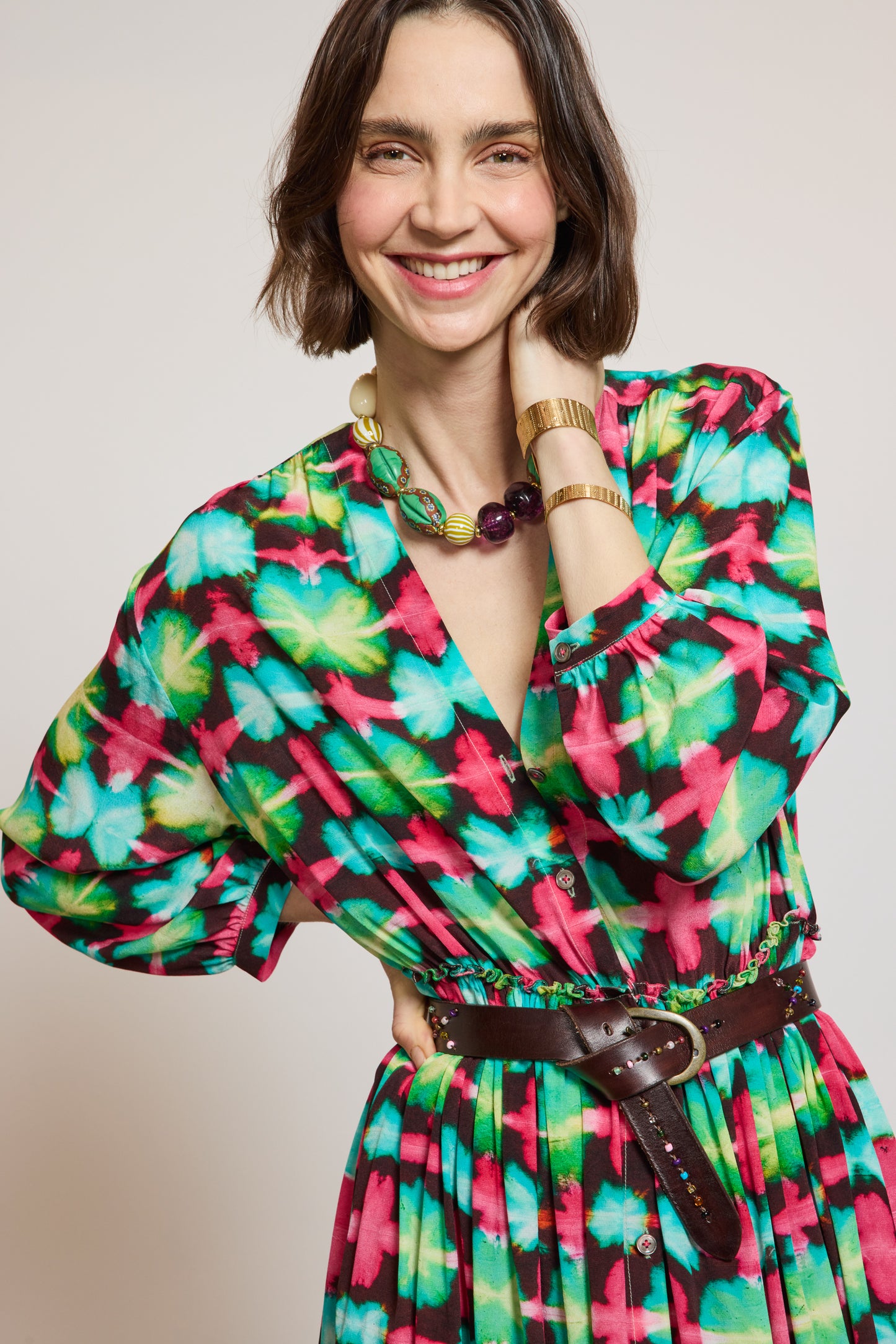 ROBE EN CRÊPE DE CHINE ROSE