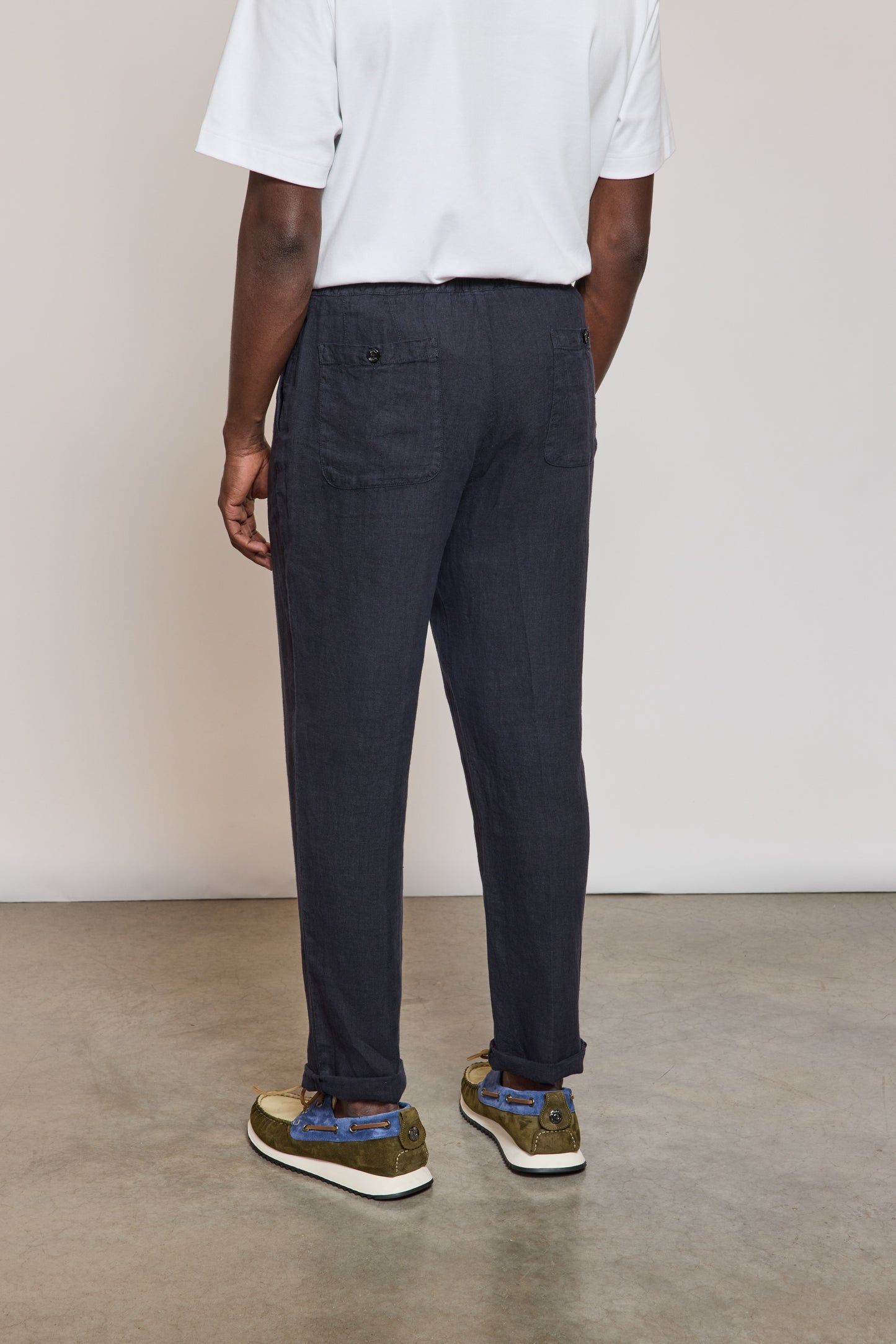 PANTALON LIN ÉLASTIQUÉ MARINE