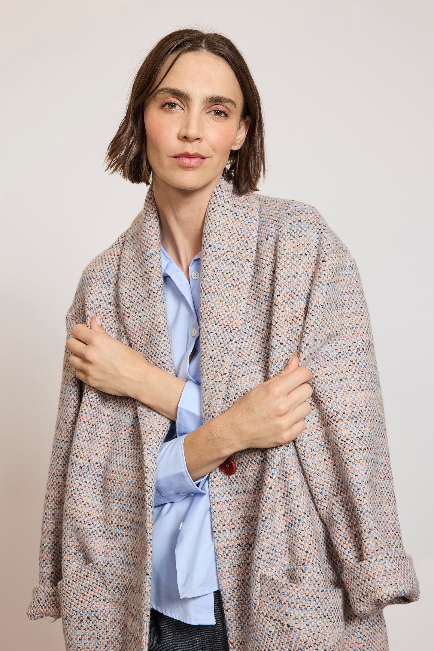 MANTEAU BOULE EN TWEED BEIGE