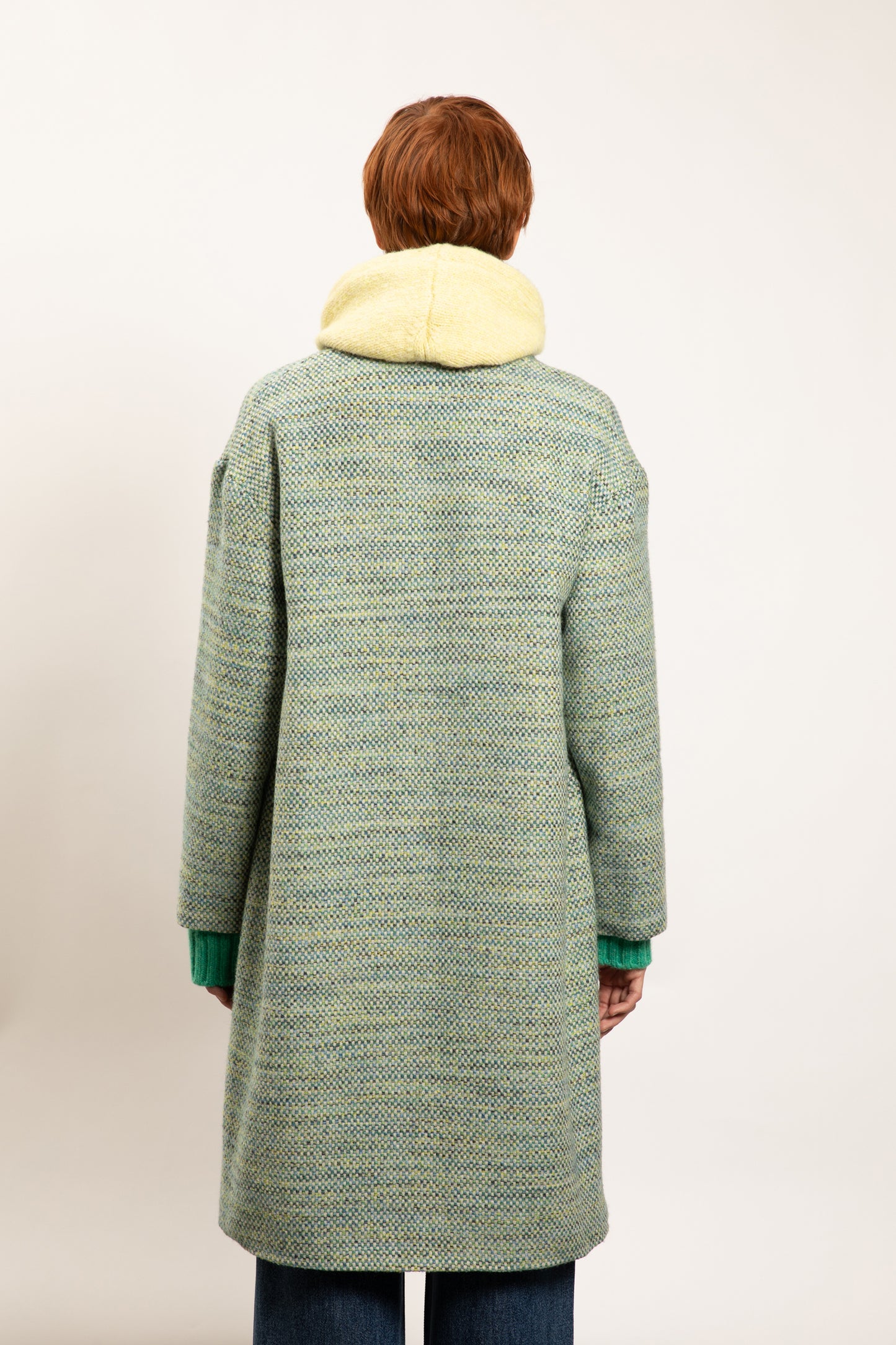 MANTEAU BOULE EN TWEED VERT