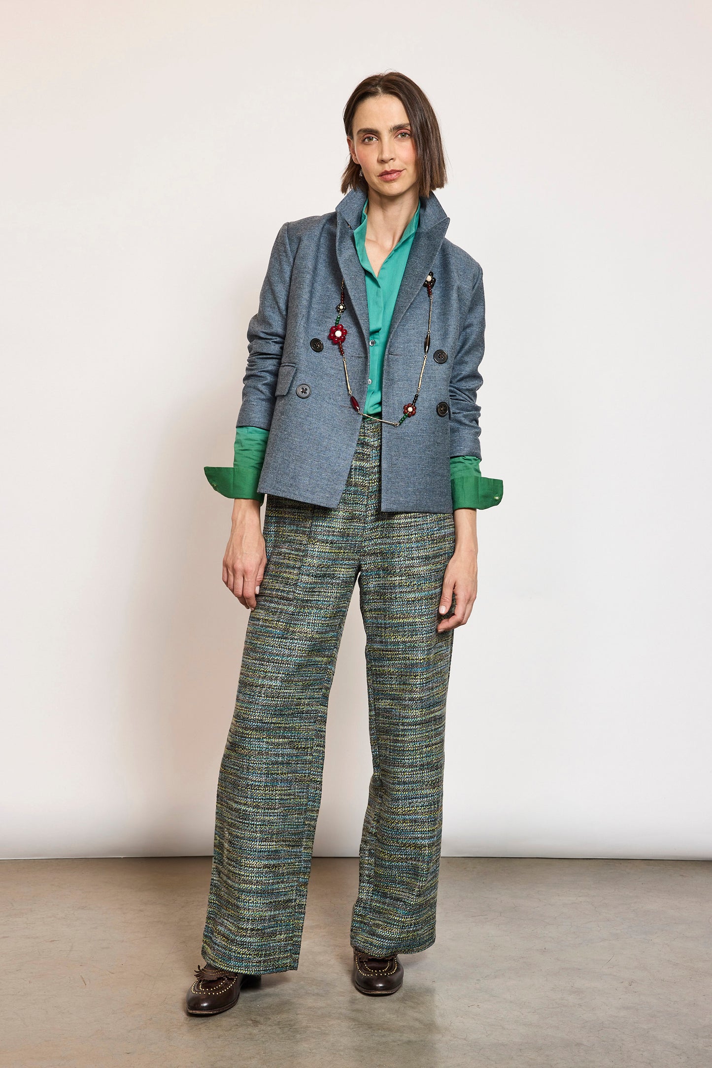PANTALON EN TWEED VERT