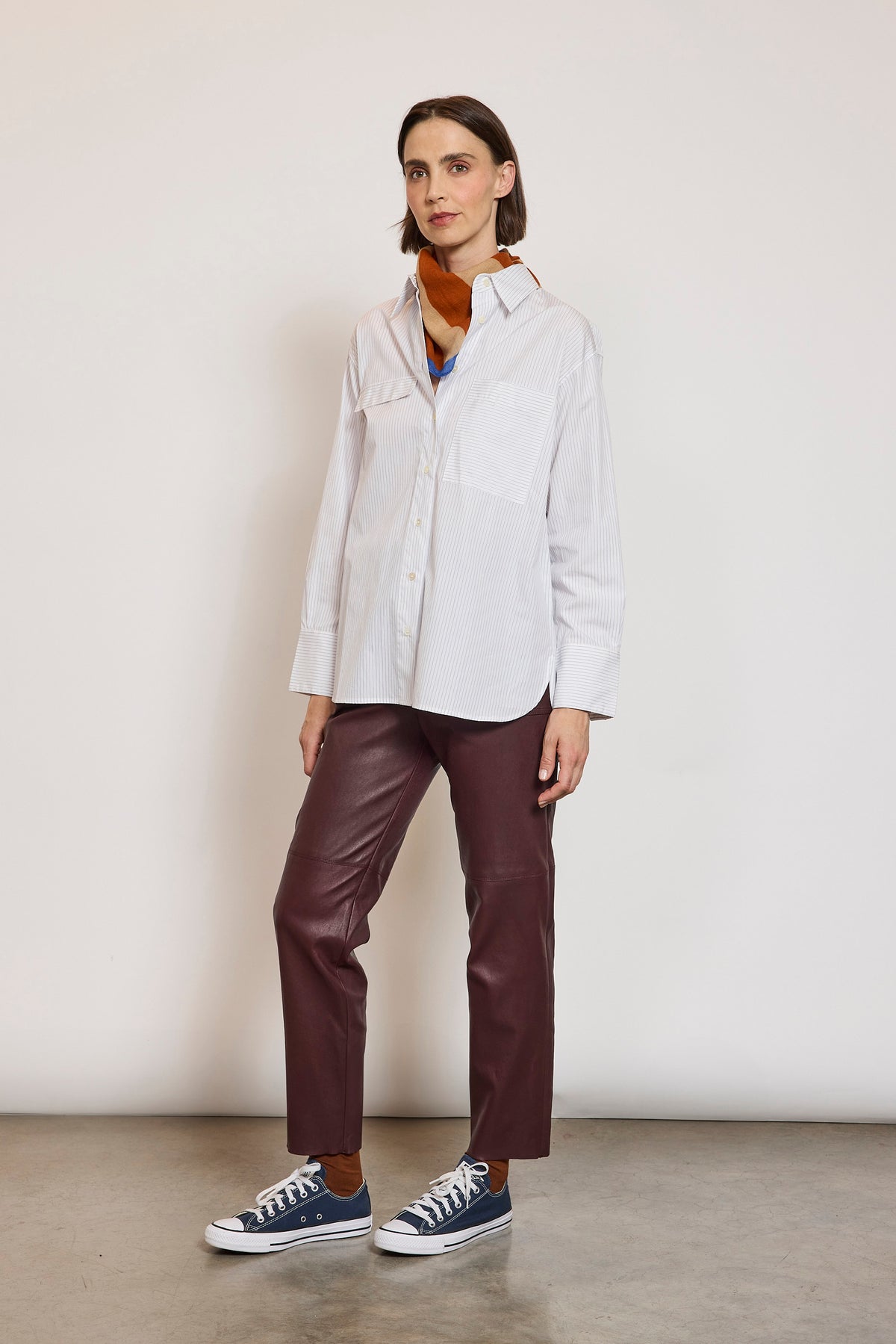 PANTALON EN CUIR STRETCH CHOCOLAT