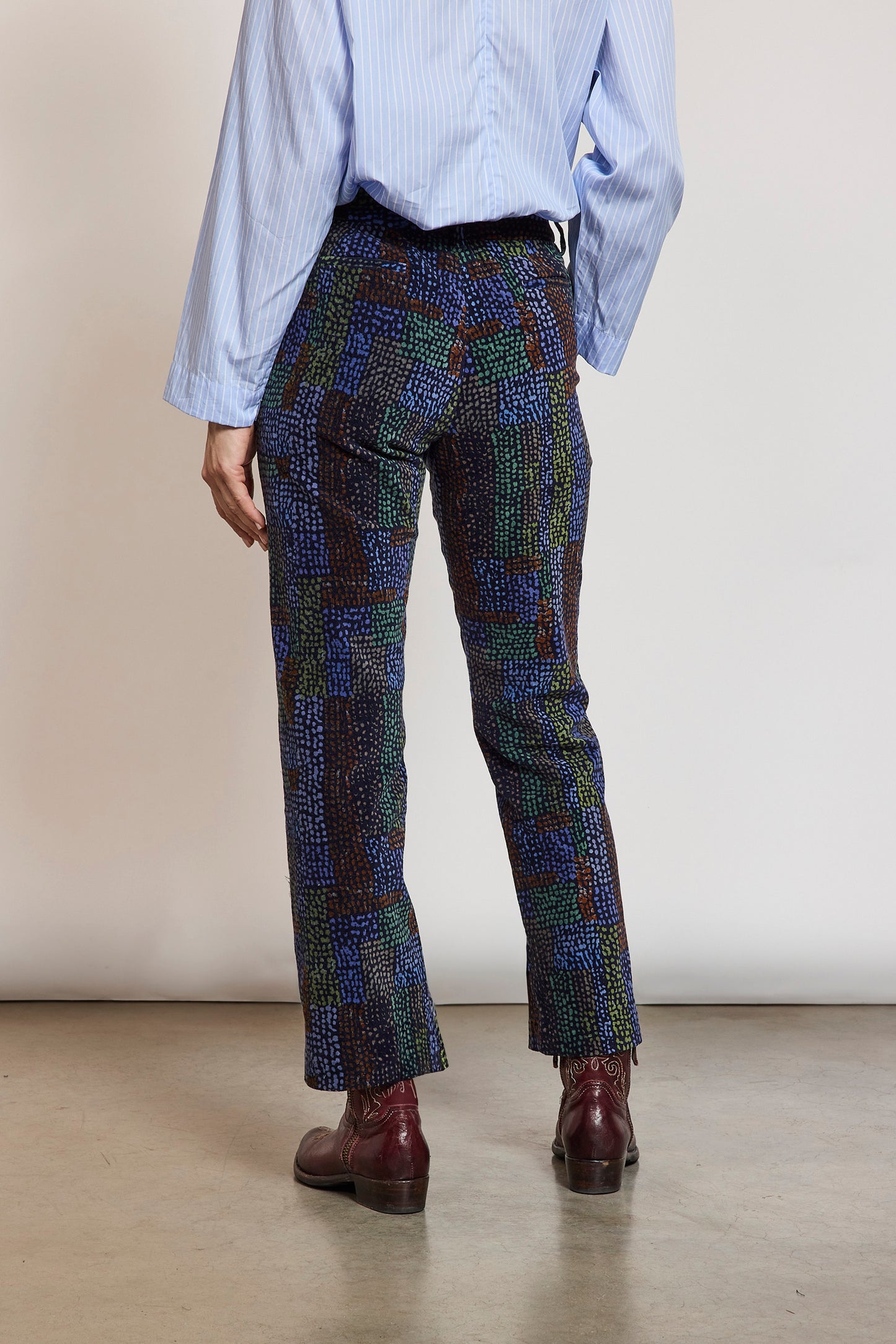 PANTALON EN VELOURS ABORIGÈNE MARINE