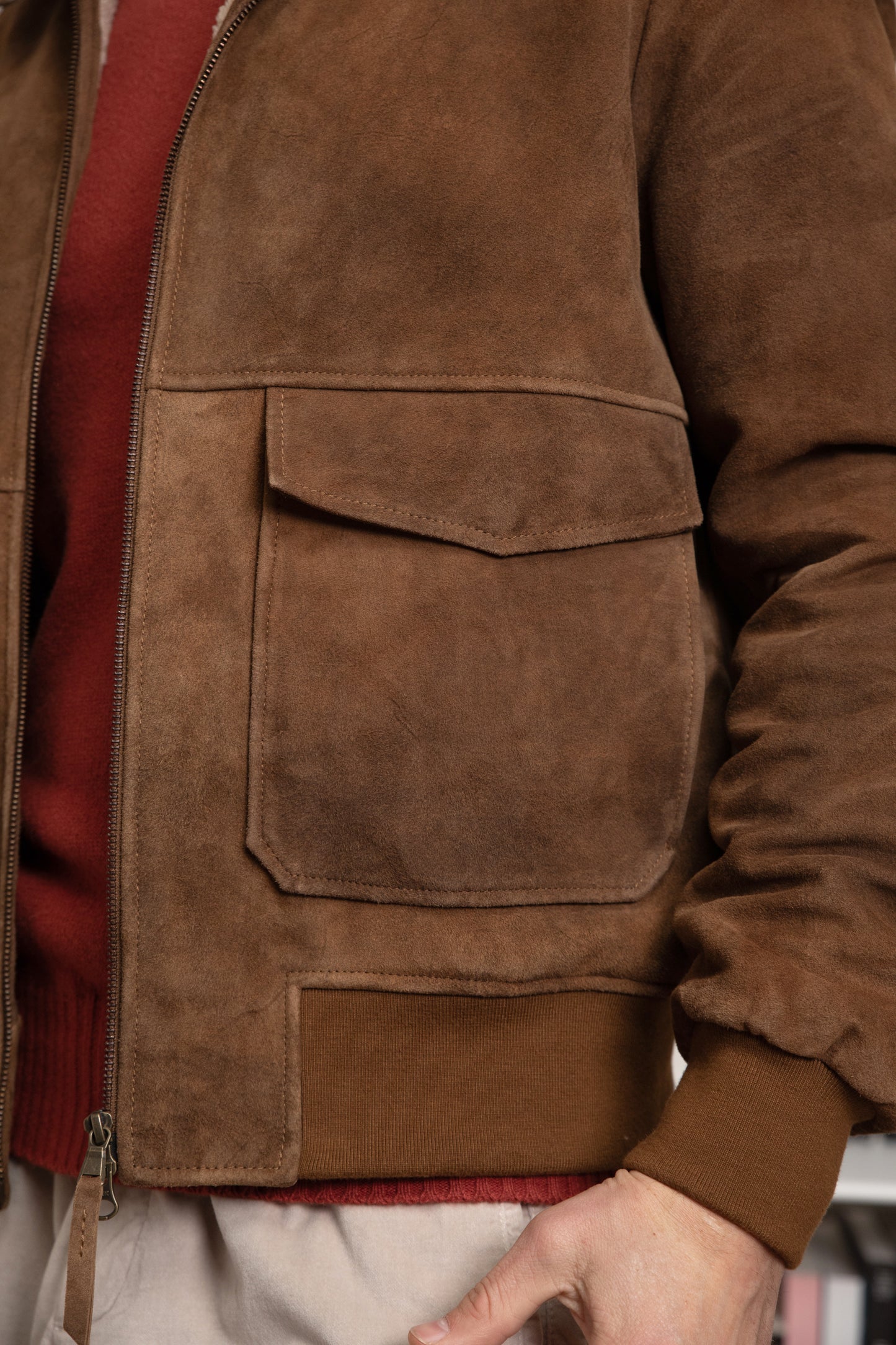 BLOUSON EN DAIM ECO FUR CAMEL