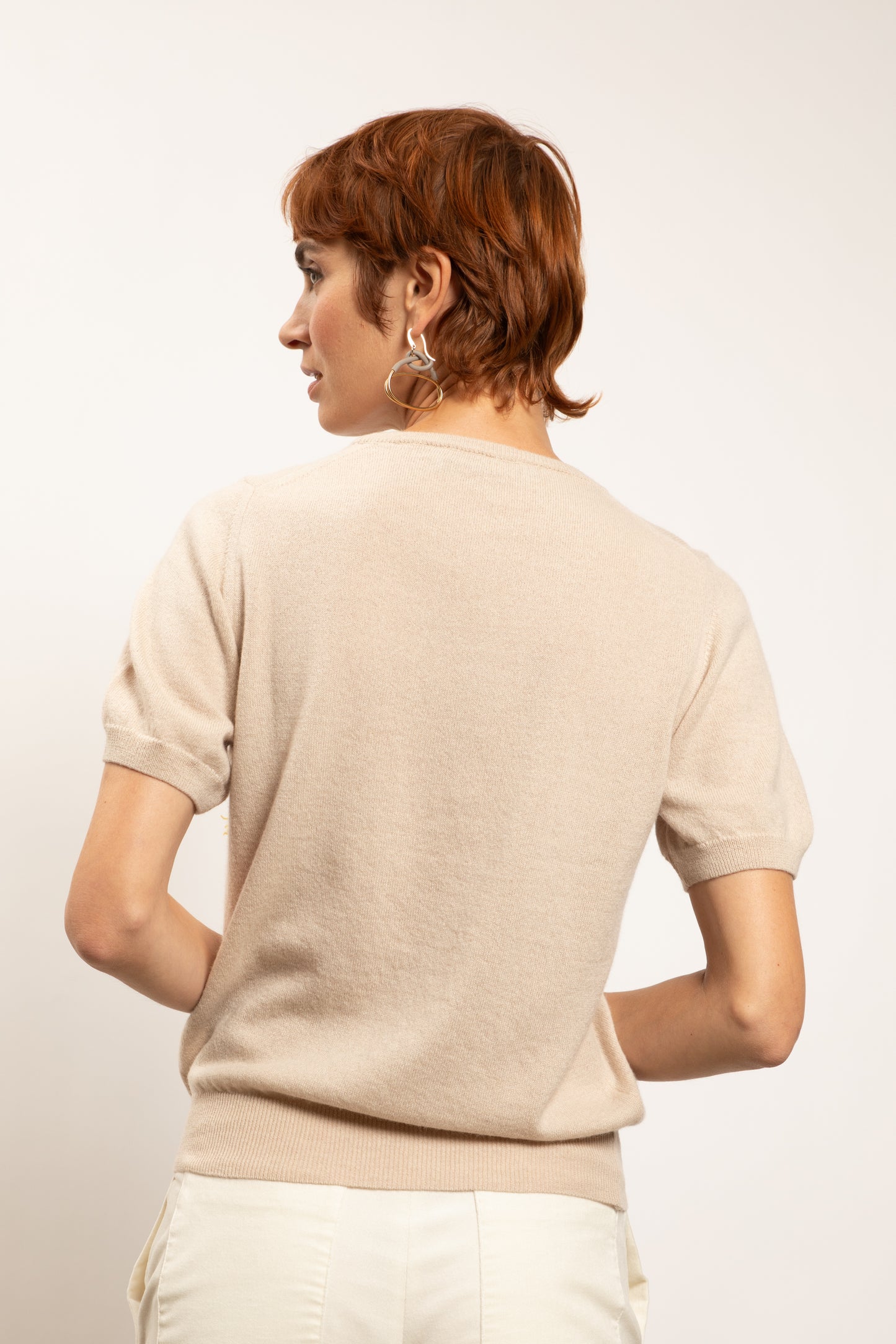 T-SHIRT LAINE ET CACHEMIRE BEIGE