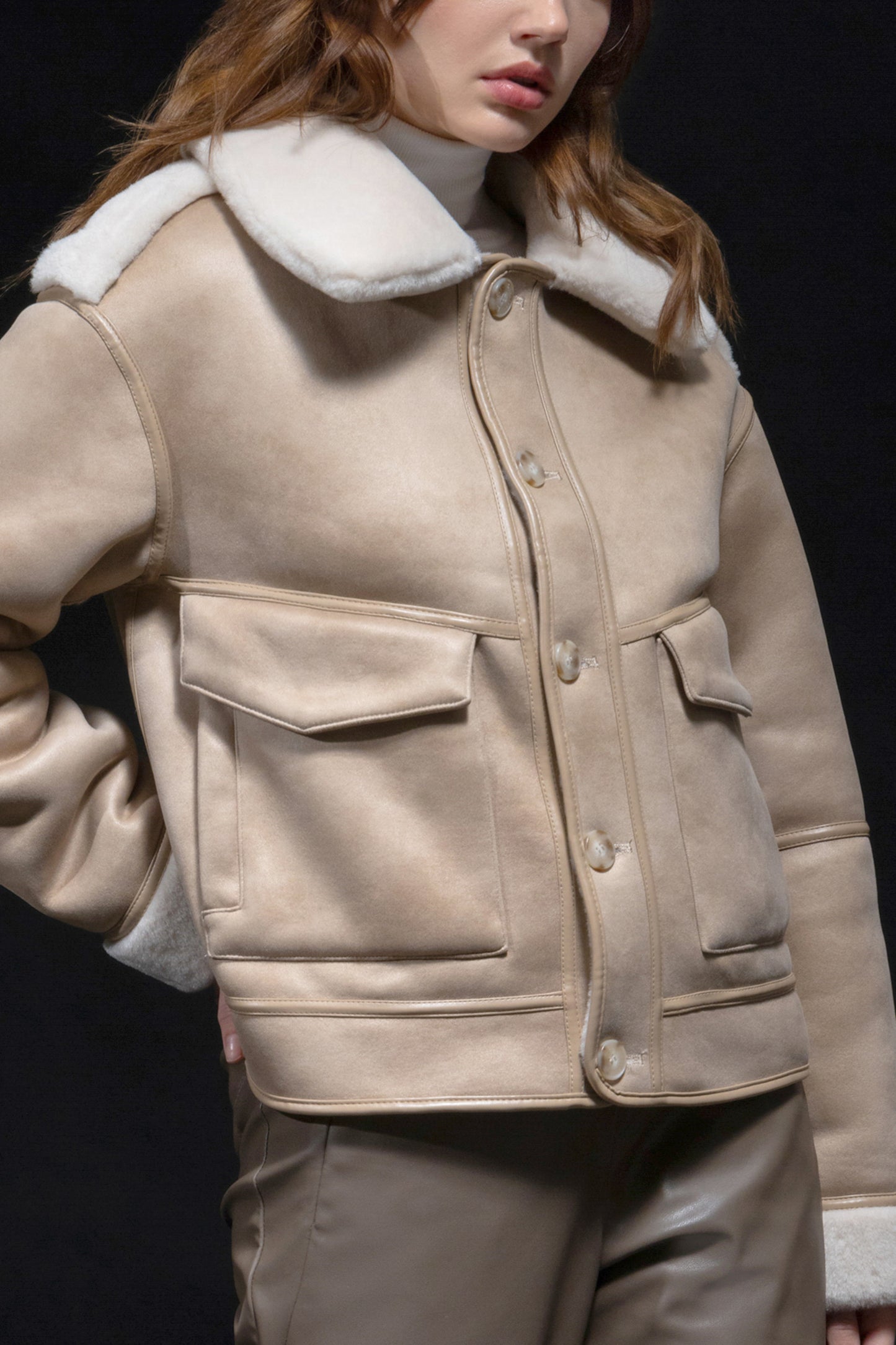 VESTE REVERSIBLE EN FAUX FUR ÉCRUE