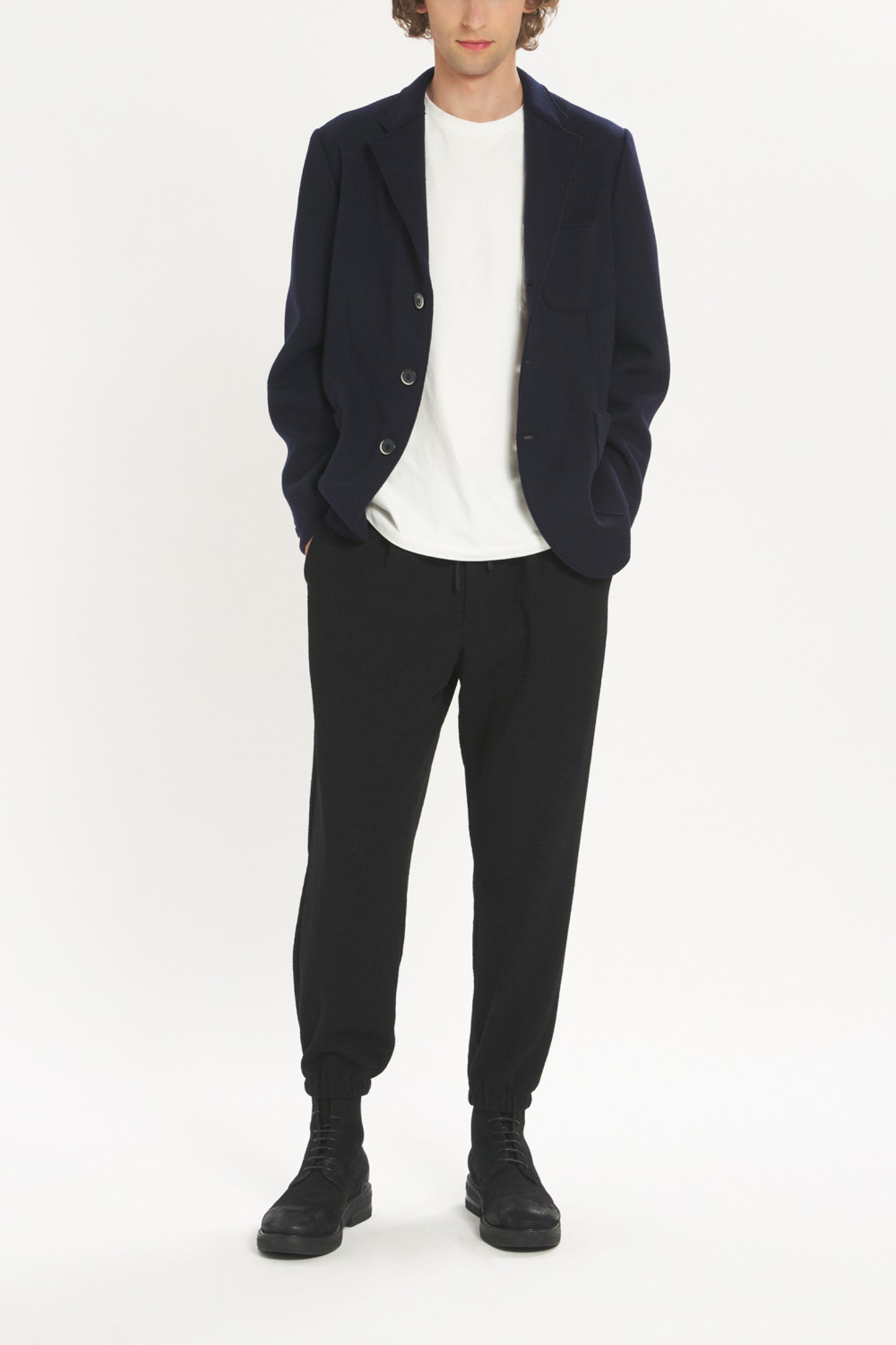 VESTE EN LAINE BOUILLIE MARINE