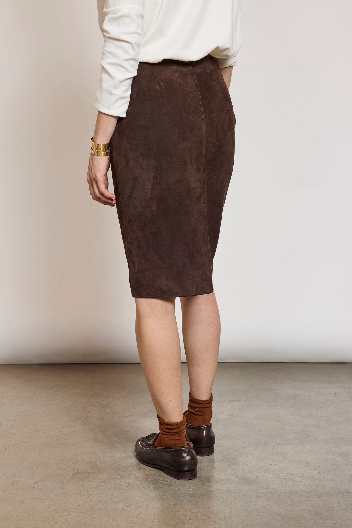 JUPE CRAYON EN PEAU CHOCO