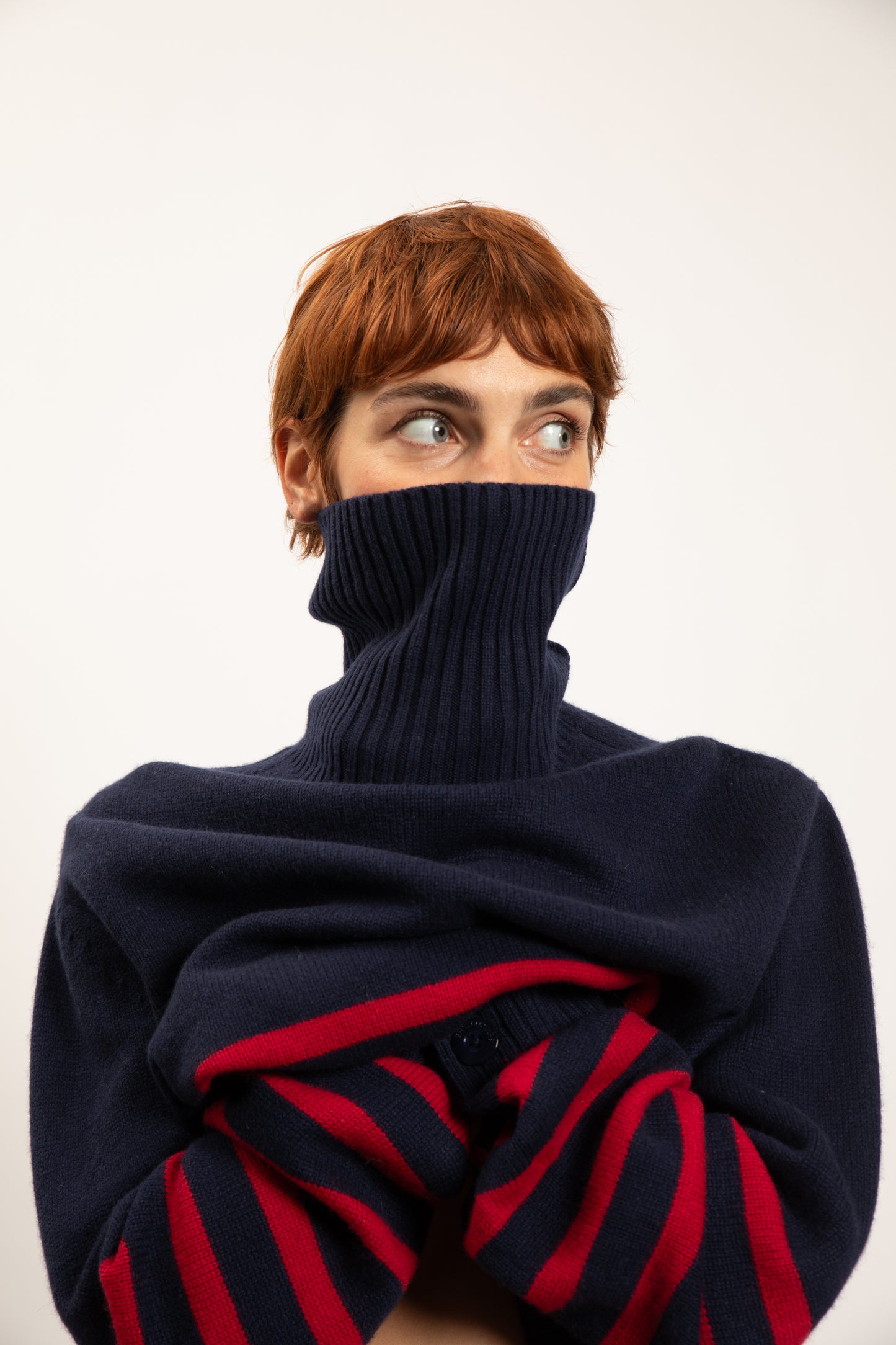 COL ROULÉ RAYÉ MARINE