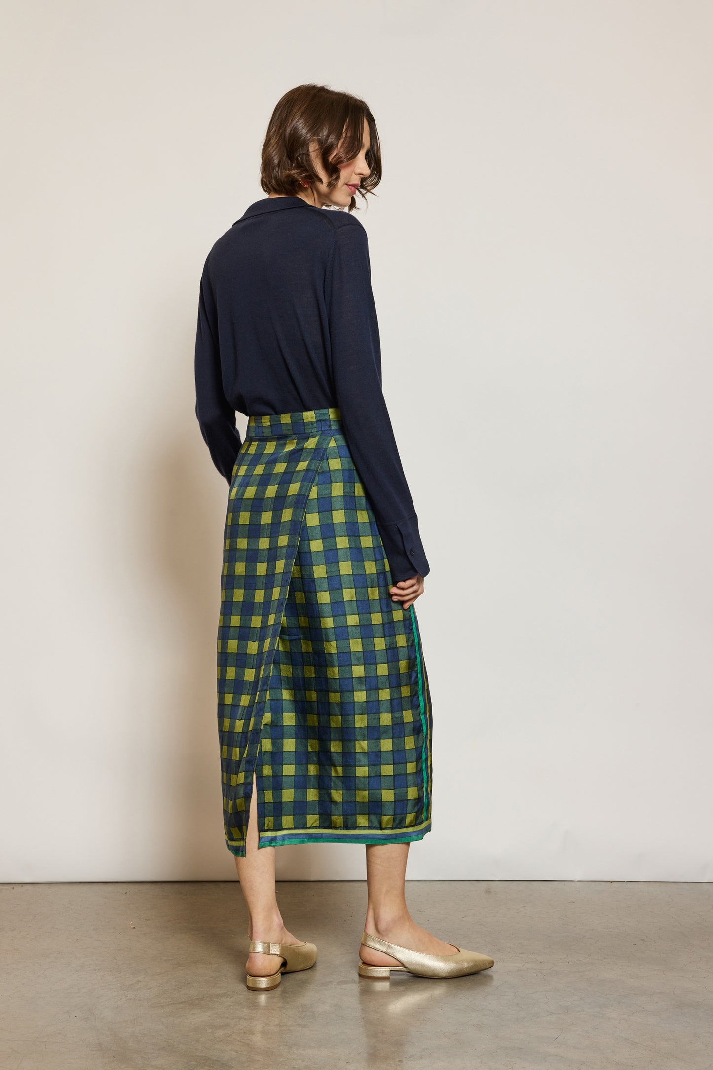 JUPE EN SOIE PIXELS MARINE