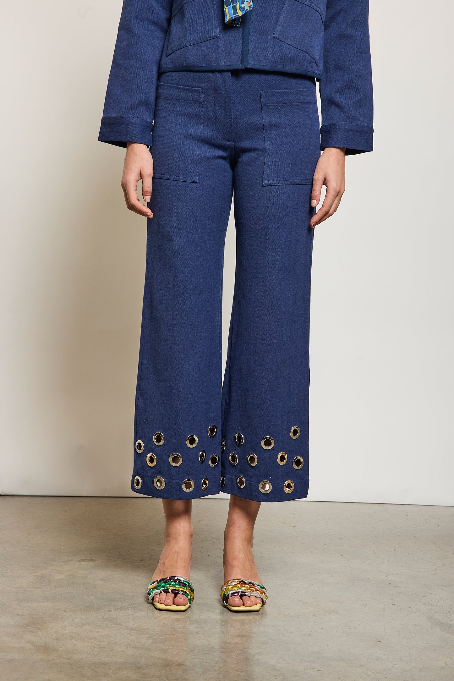 PANTALON À ŒILLETS MARINE