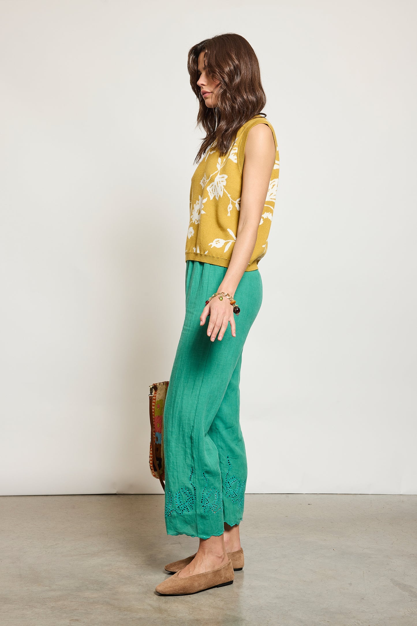 PANTALON EN LIN TROUSSEAU MENTHE