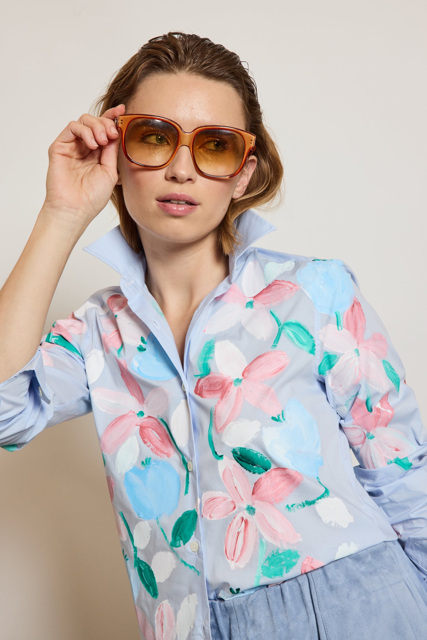 PAINTED STRAIGHT SHIRT SKY BLUE
