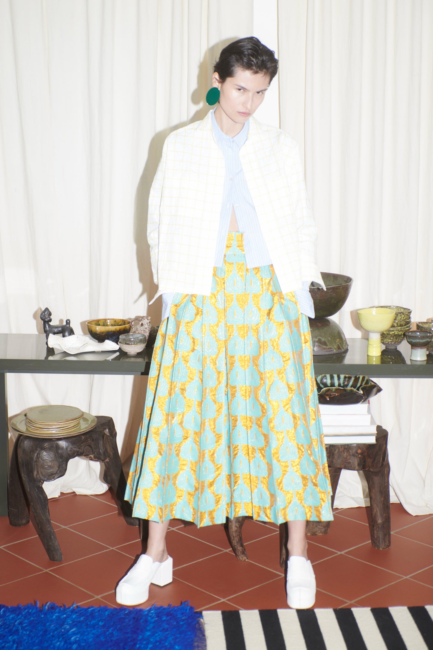 JUPE BROCART TURQUOISE