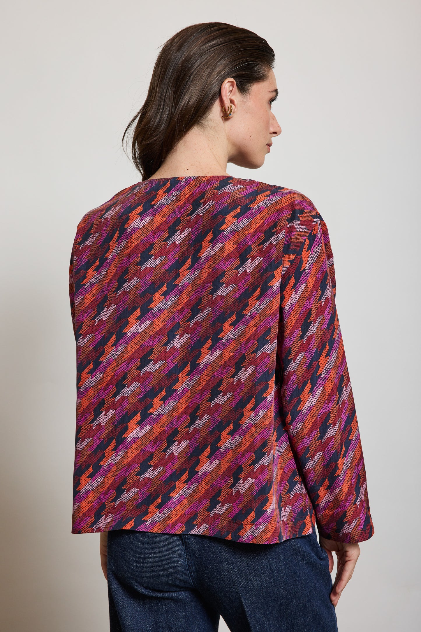 HOUNDSTOOTH SILK TOP FUXIA