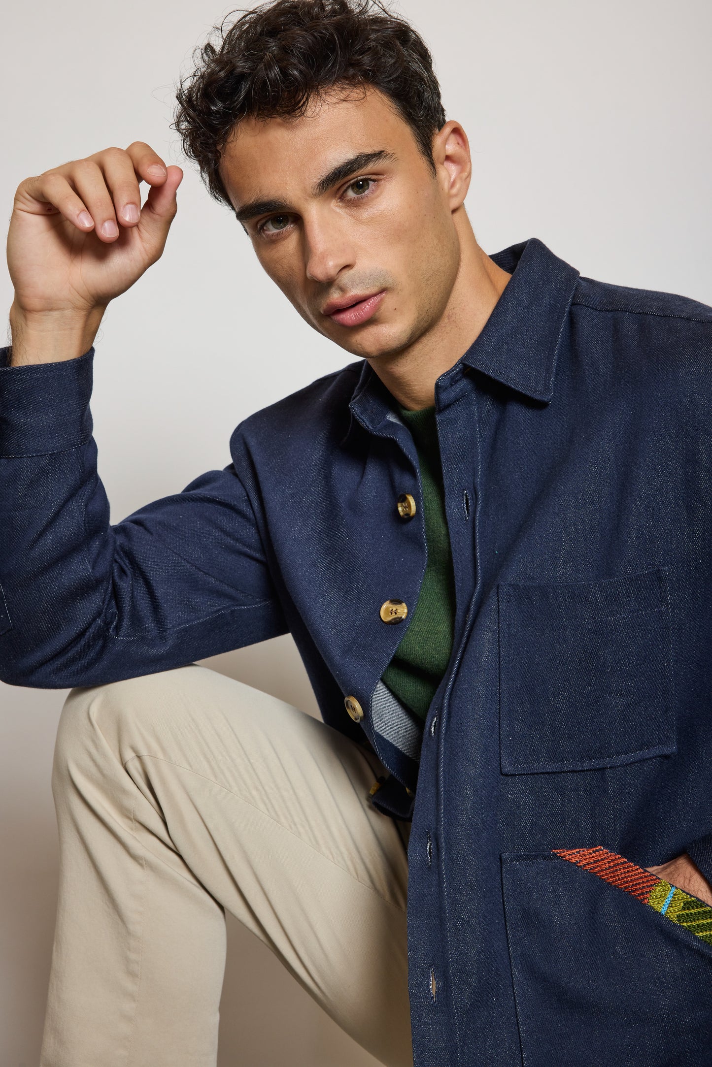 SURCHEMISE EN JEAN BRODÉE BLEUE