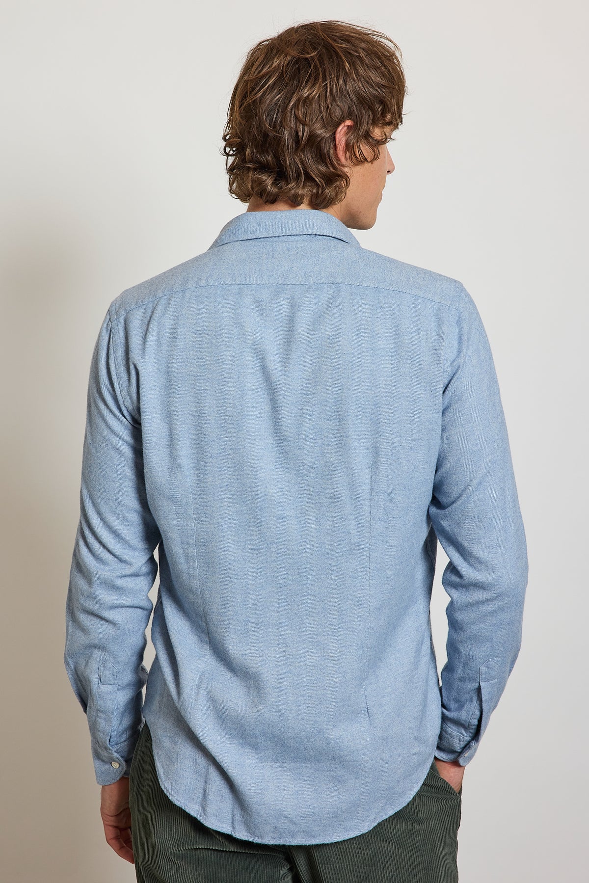 FLANNEL SEMI SLIM SHIRT BLUE HERRINGBONE