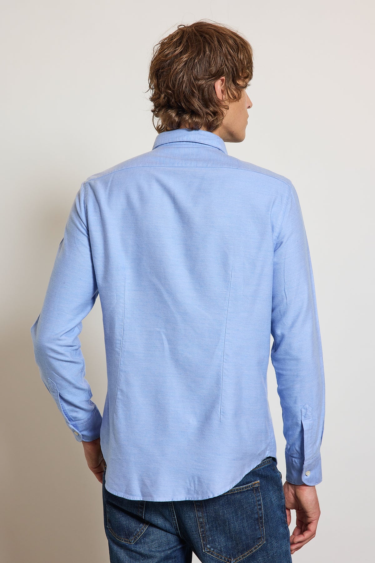 LYOCELL COTTON SEMI SLIM SHIRT BLUE