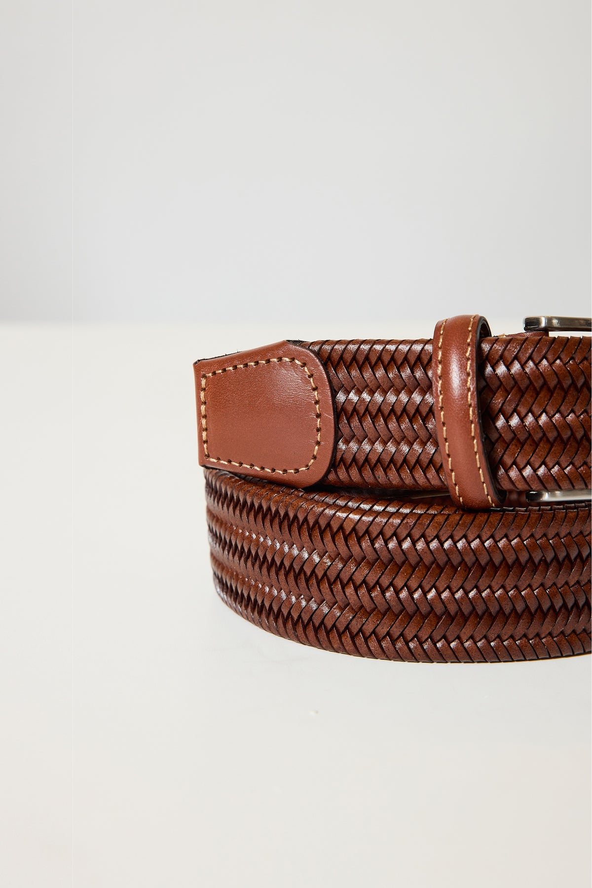 CEINTURE CUIR TRESSE COGNAC