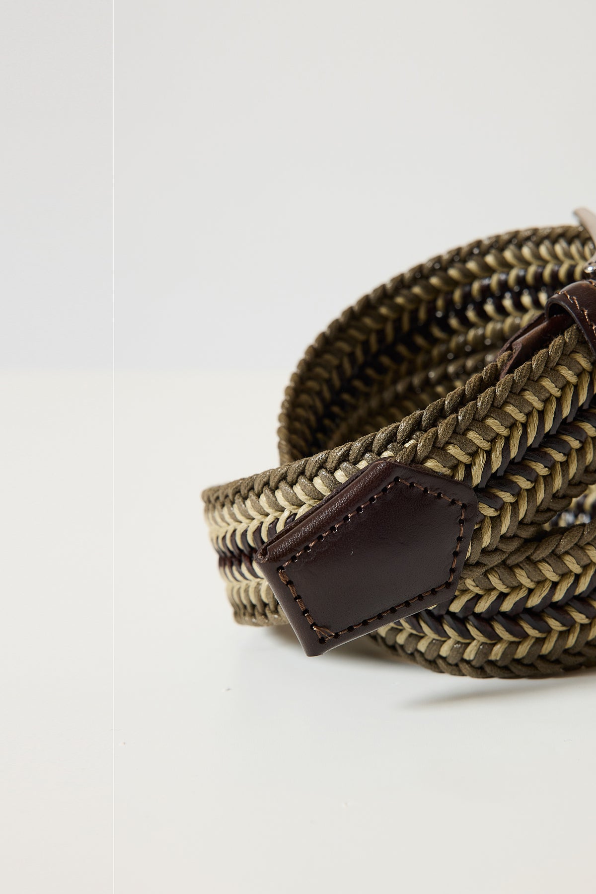 CEINTURE EN CUIR & COTON KAKI