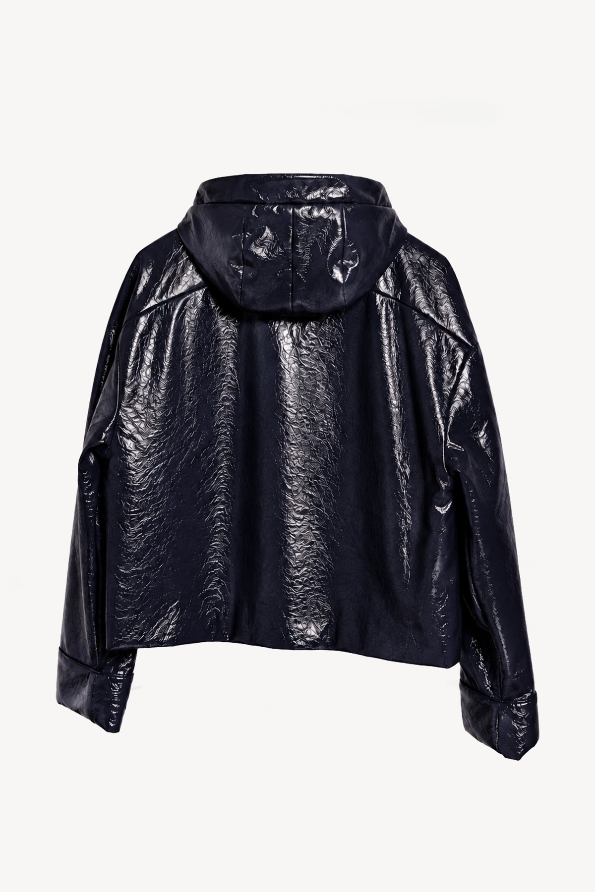 BLOUSON EN VINYLE À CAPUCHE MARINE