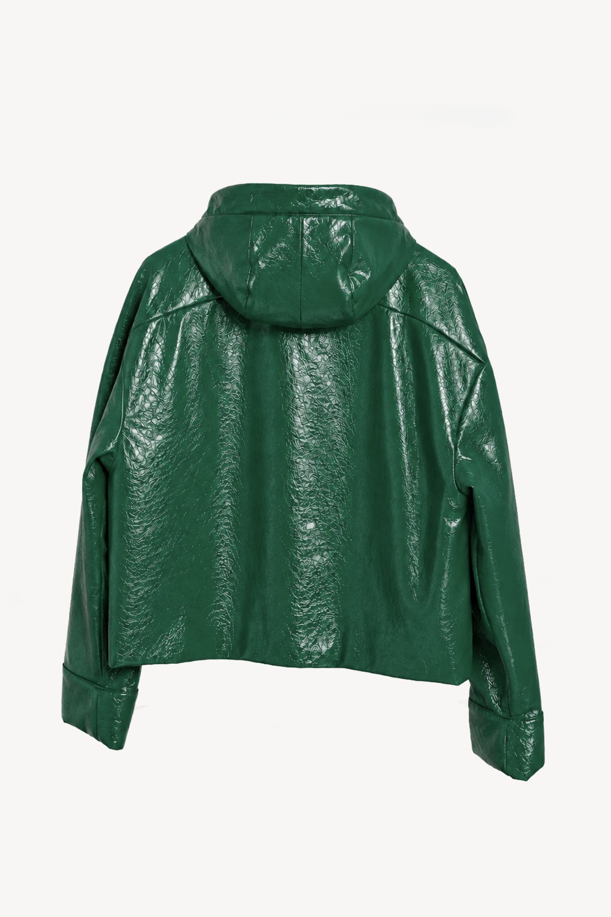 BLOUSON EN VINYLE À CAPUCHE VERT