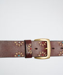EMBROIDERED FLOWERS BELT BROWN