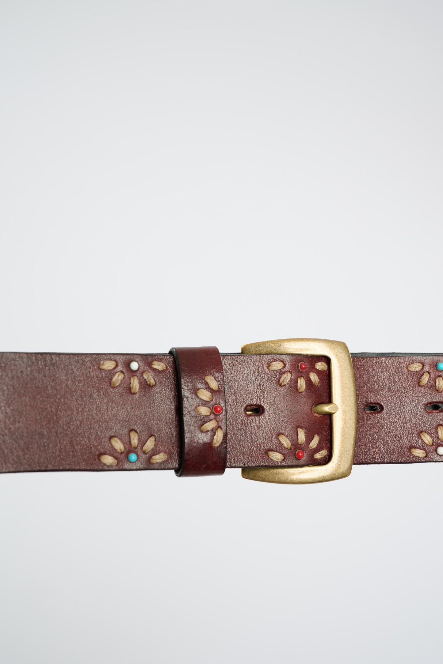 EMBROIDERED FLOWERS BELT BROWN