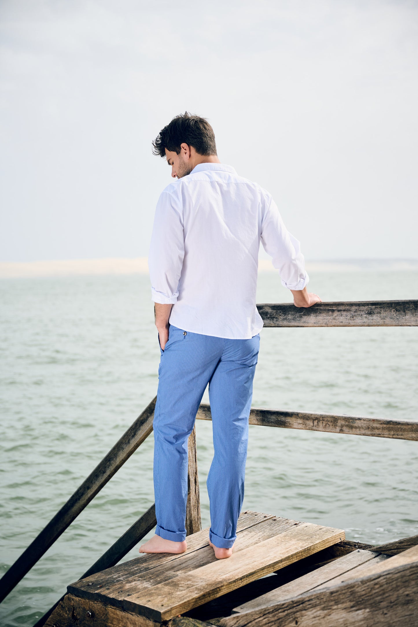 PANTALON RAYURES SEERSUCKER BLEU