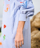 EMBROIDERED STRIPED DRESS BLUE