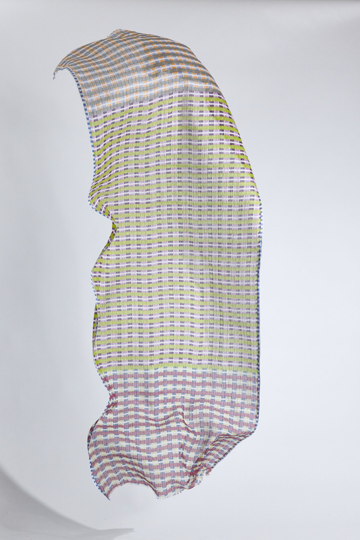 LIME-GREEN CHECKED COTTON + SILK SCARF
