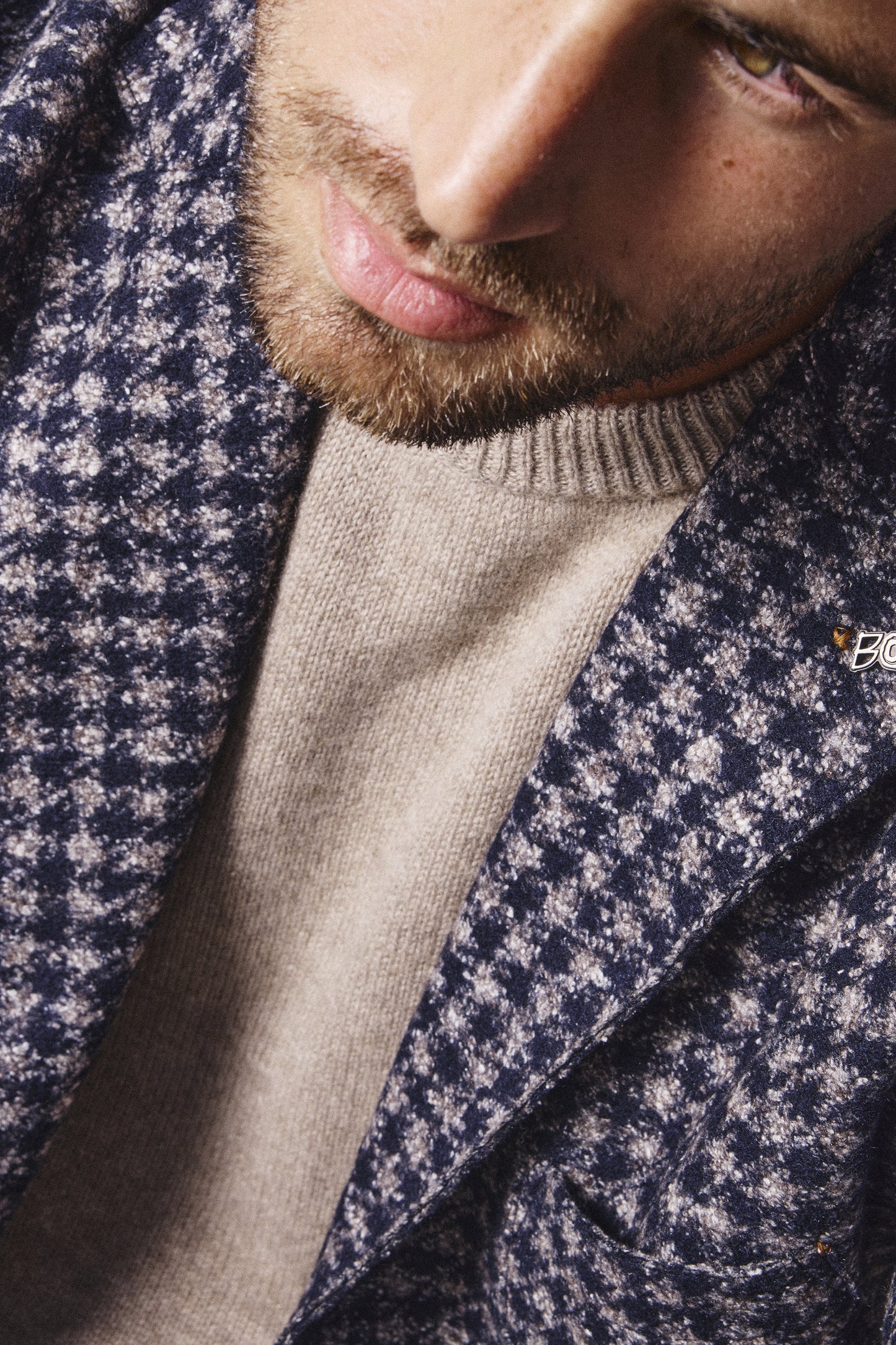 VESTE GROS PIED DE COQ MARINE