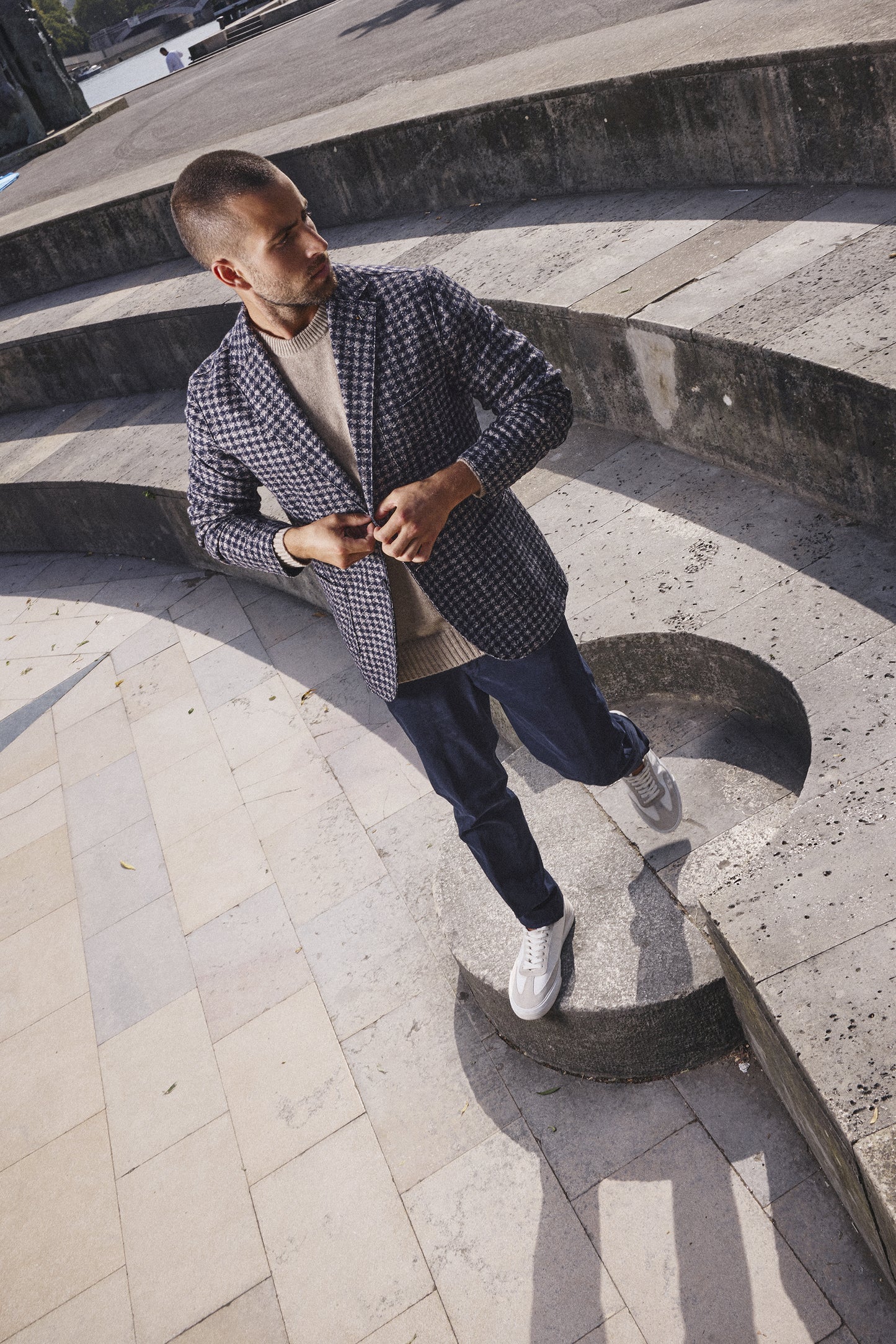 VESTE GROS PIED DE COQ MARINE