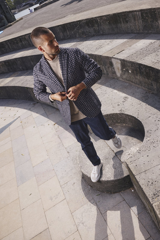 VESTE GROS PIED DE COQ MARINE