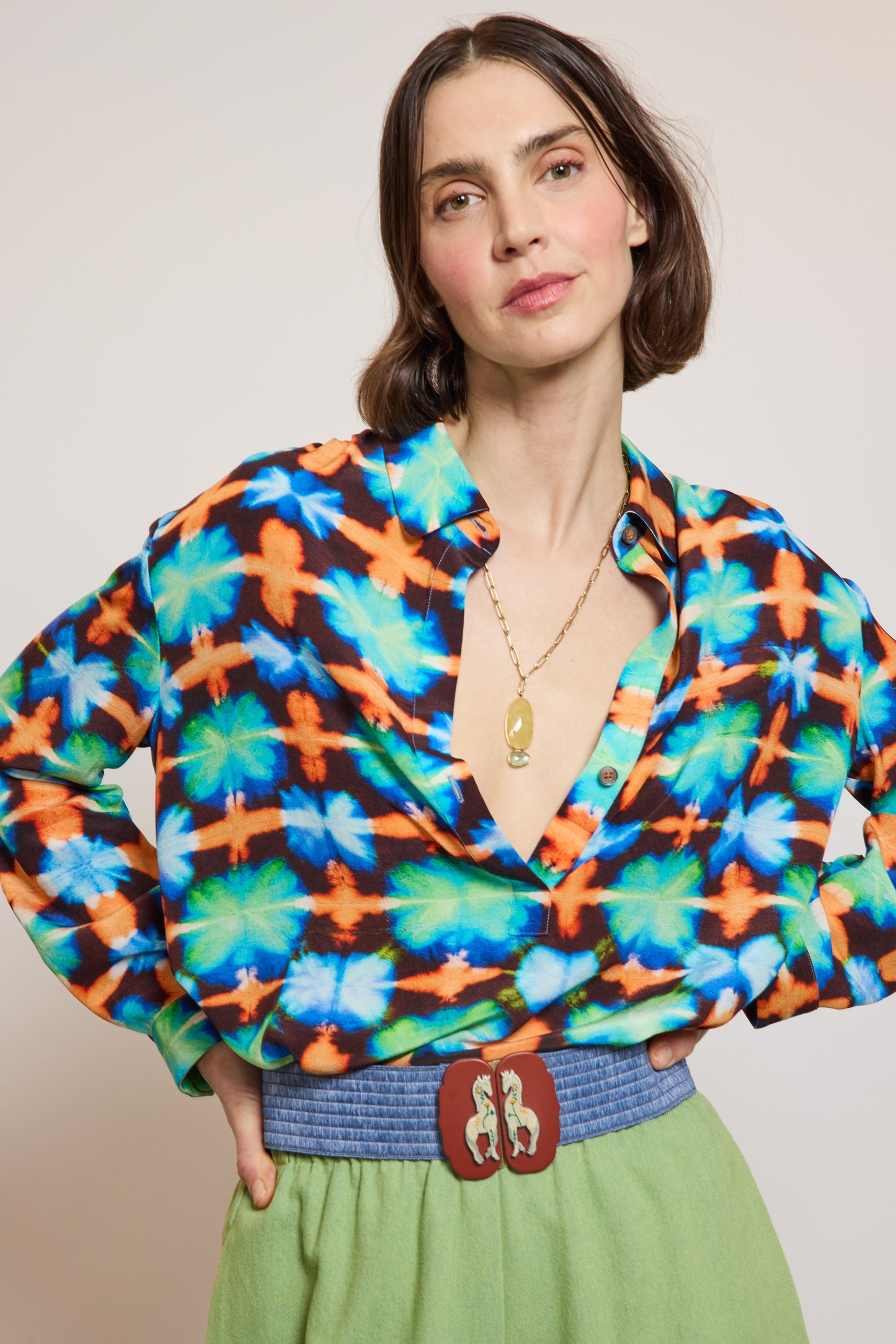 CREPE SILK SHIRT BLUE