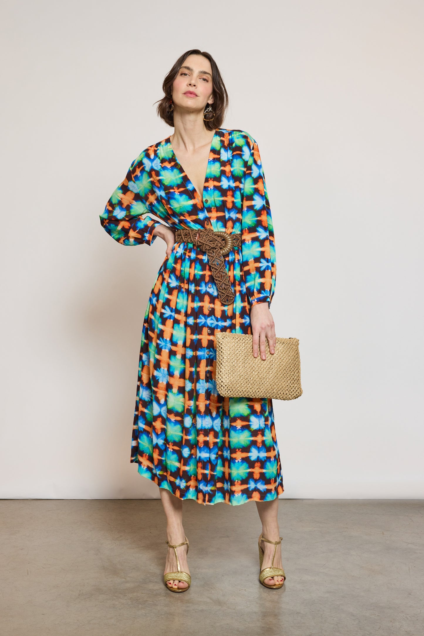 ROBE EN CRÊPE DE CHINE BLEUE