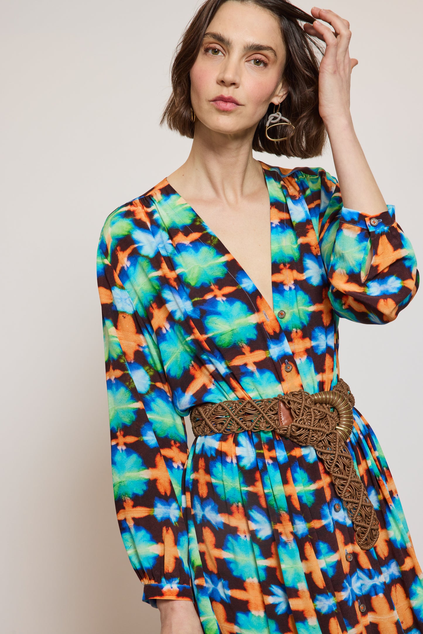 ROBE EN CRÊPE DE CHINE BLEUE