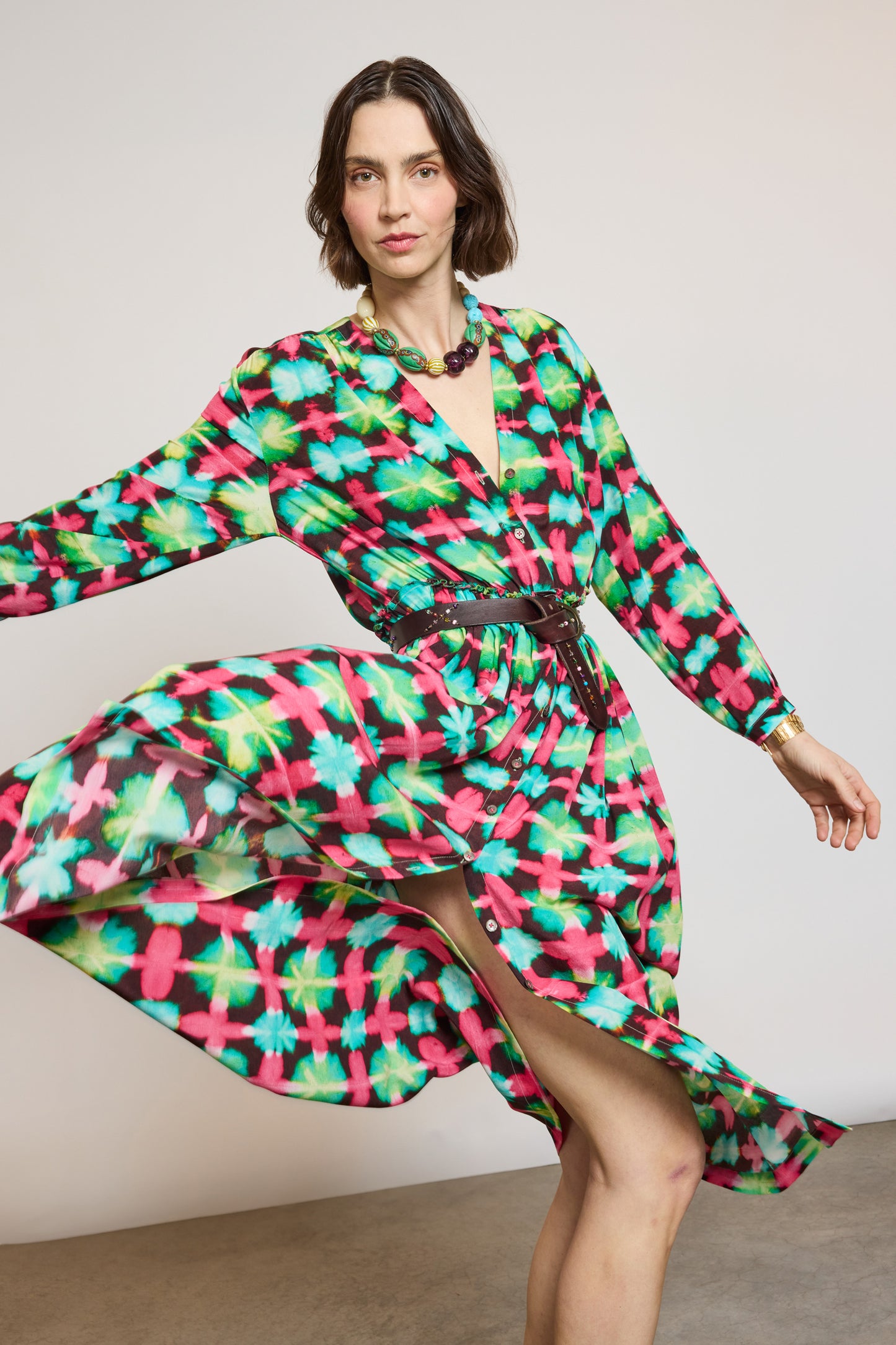 ROBE EN CRÊPE DE CHINE ROSE