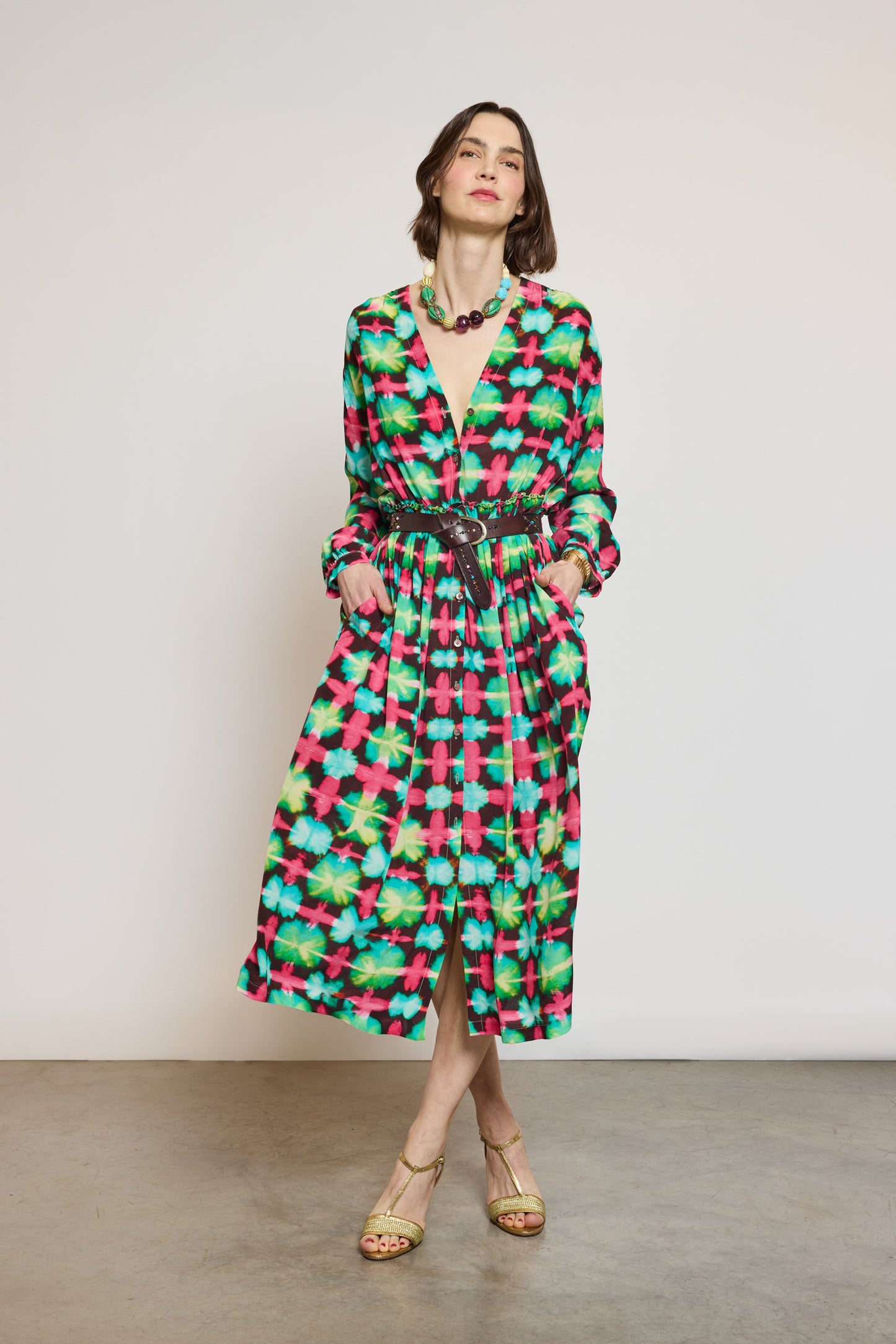 ROBE EN CRÊPE DE CHINE ROSE