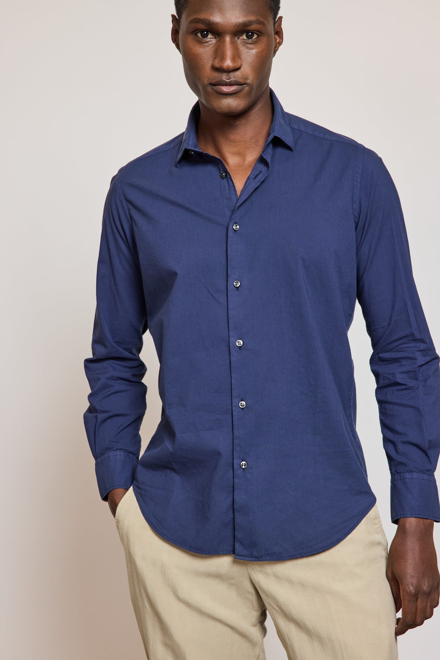 CHEMISE AJUSTÉE VOILE DE COTON MARINE