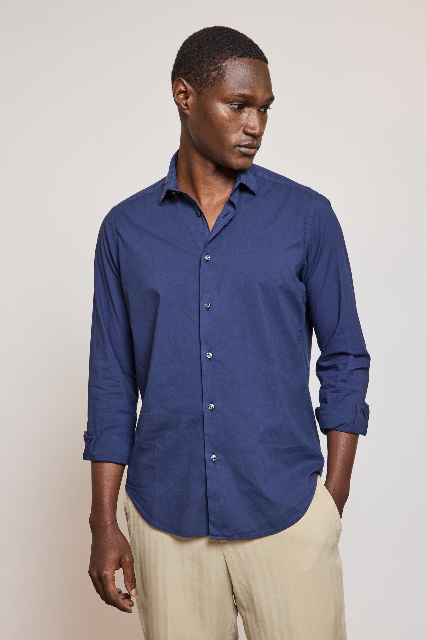 CHEMISE AJUSTÉE VOILE DE COTON MARINE