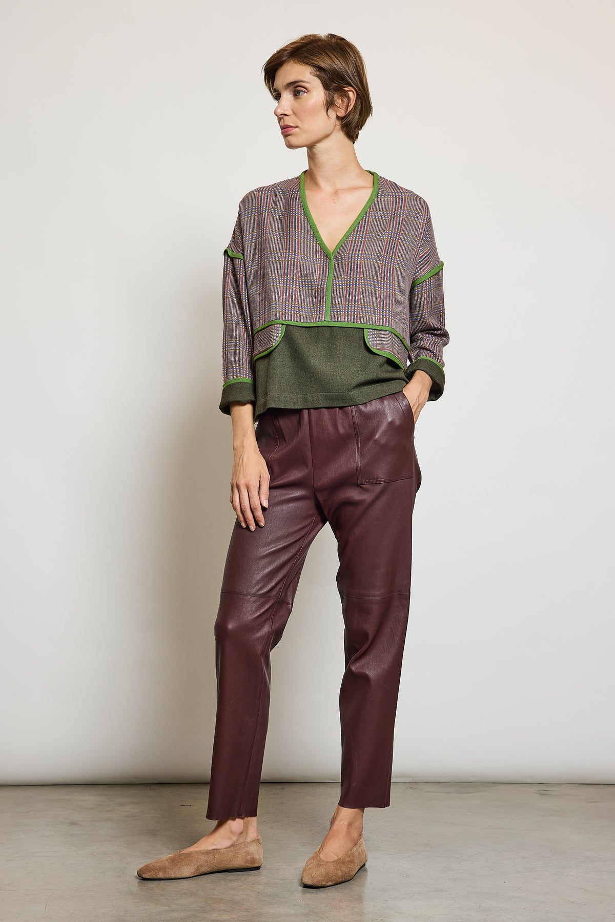 PANTALON EN CUIR STRETCH CHOCOLAT