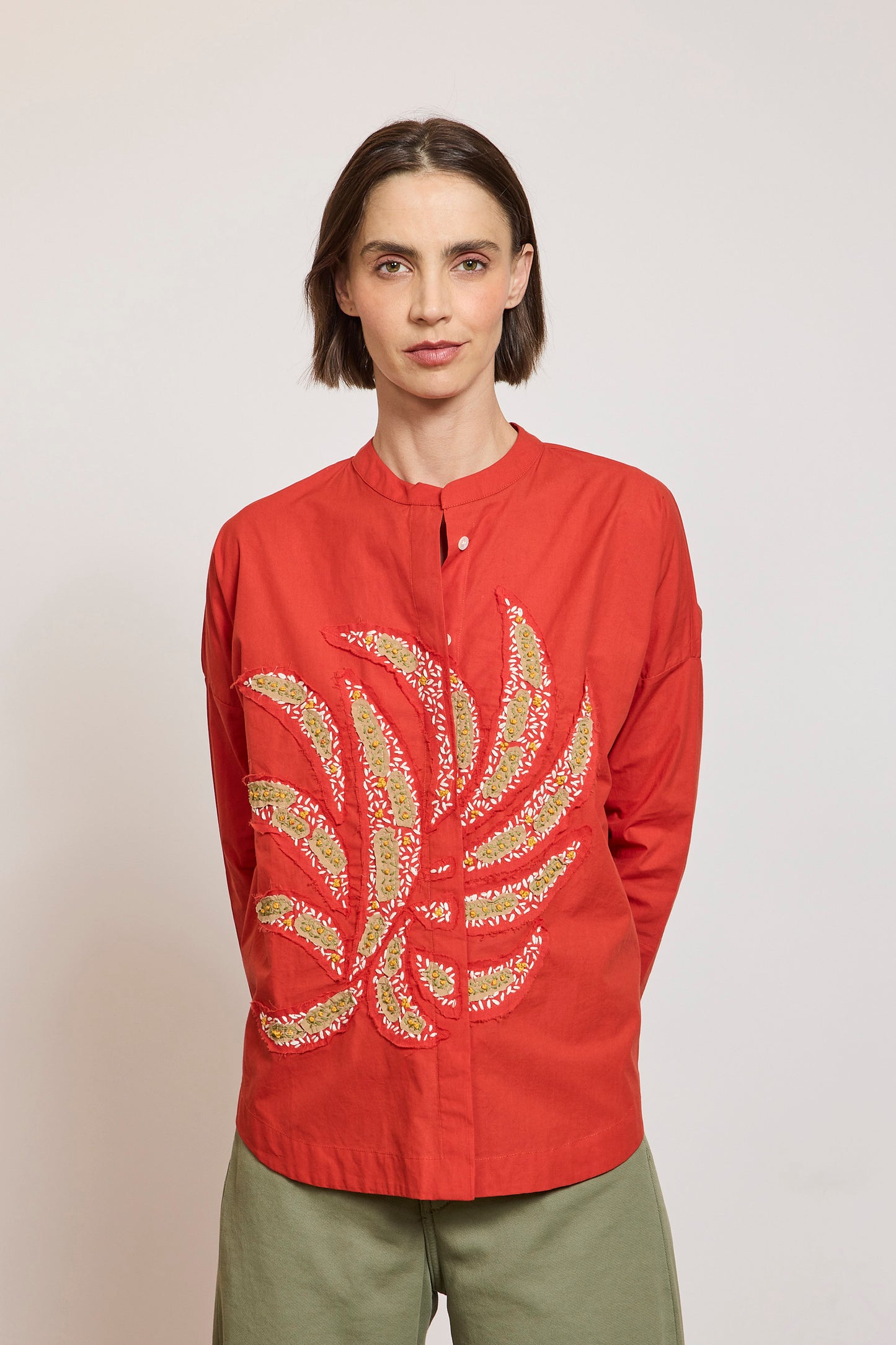 CHEMISE BRODÉE ABORIGÈNE TERRACOTTA