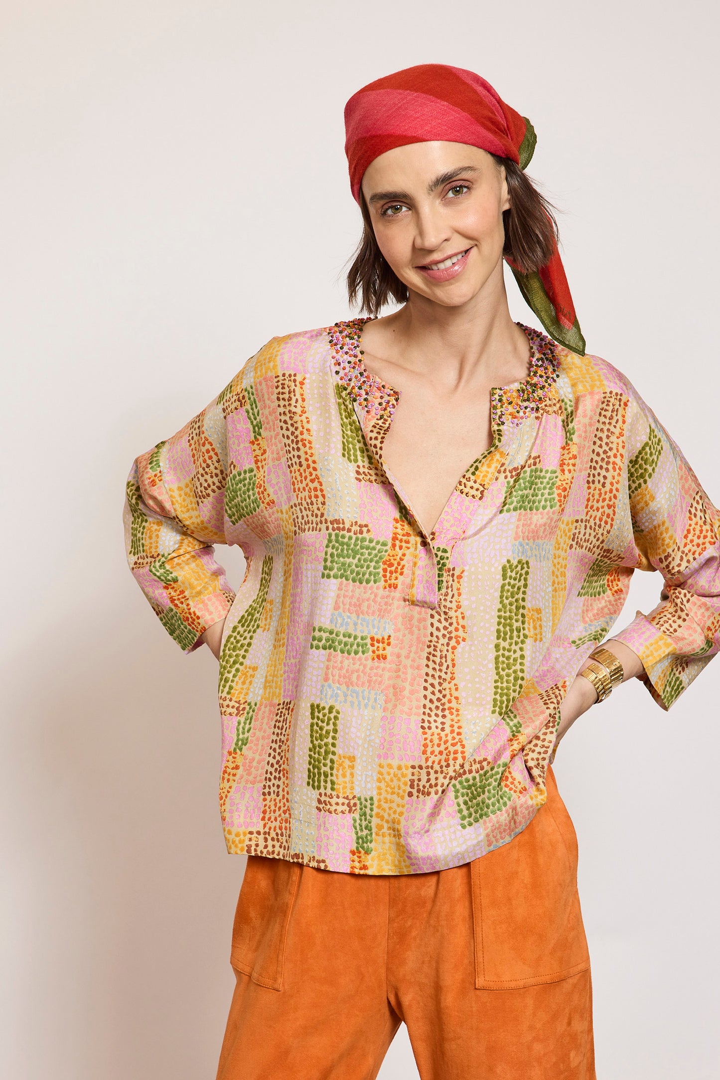 SILK ABORIGINAL TOP BEIGE