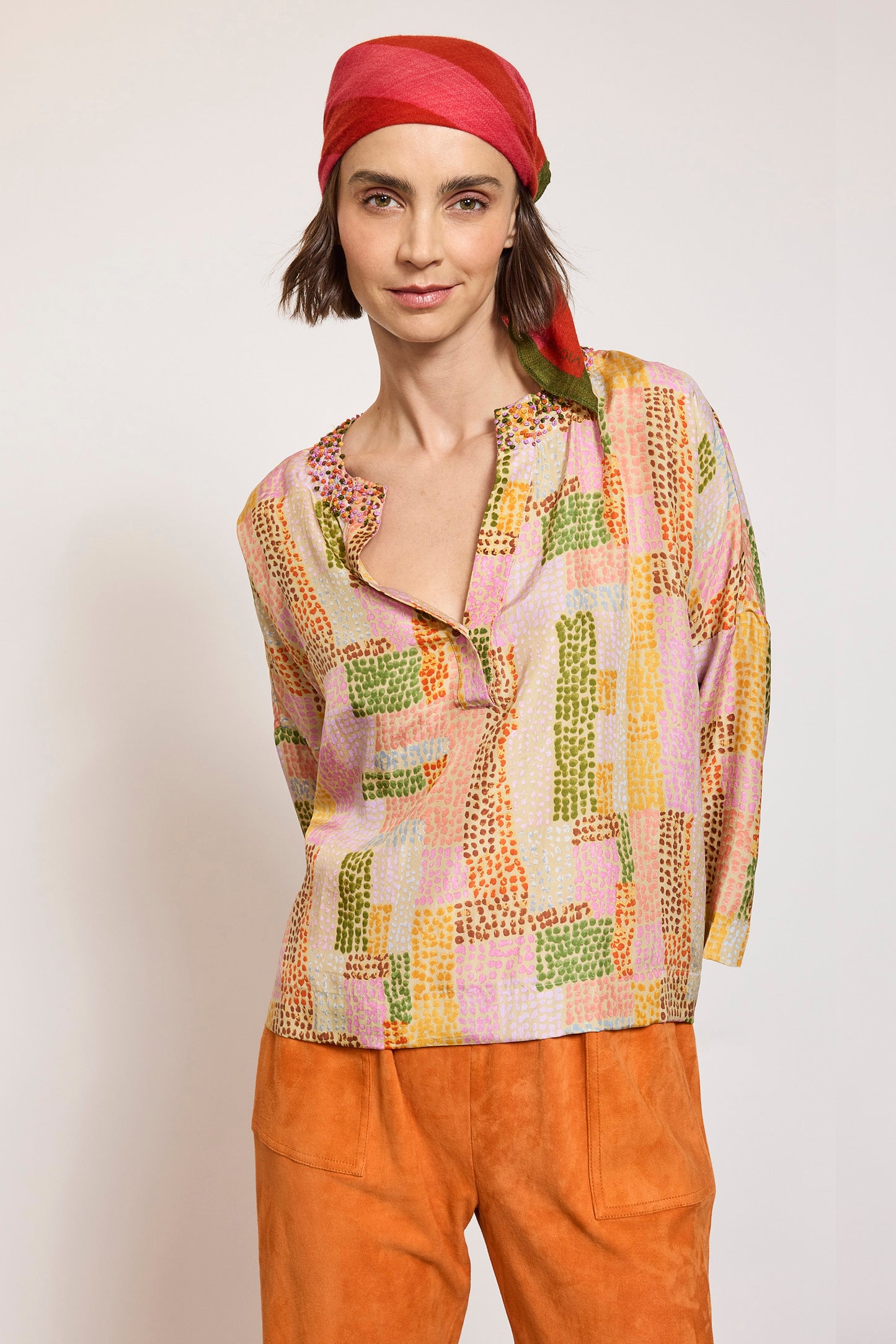 SILK ABORIGINAL TOP BEIGE