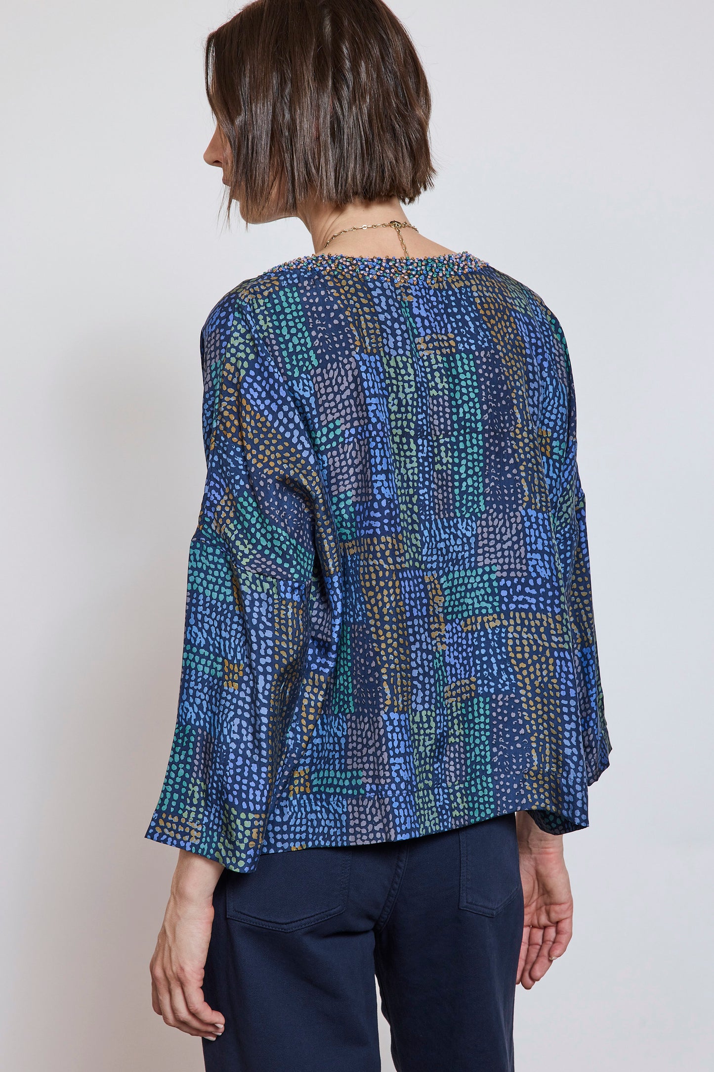 SILK ABORIGINAL TOP NAVY