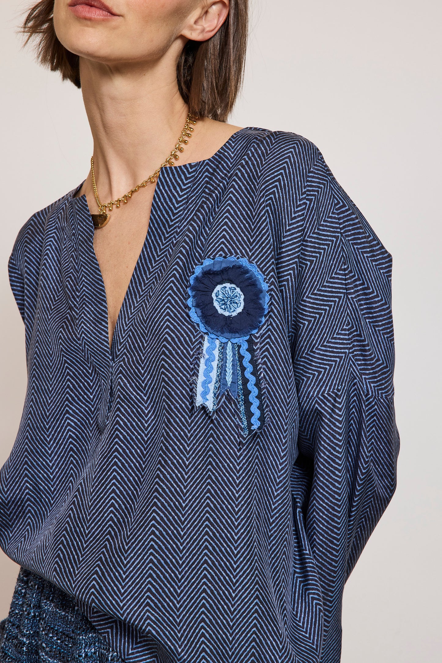 SILK COCKADE TOP NAVY