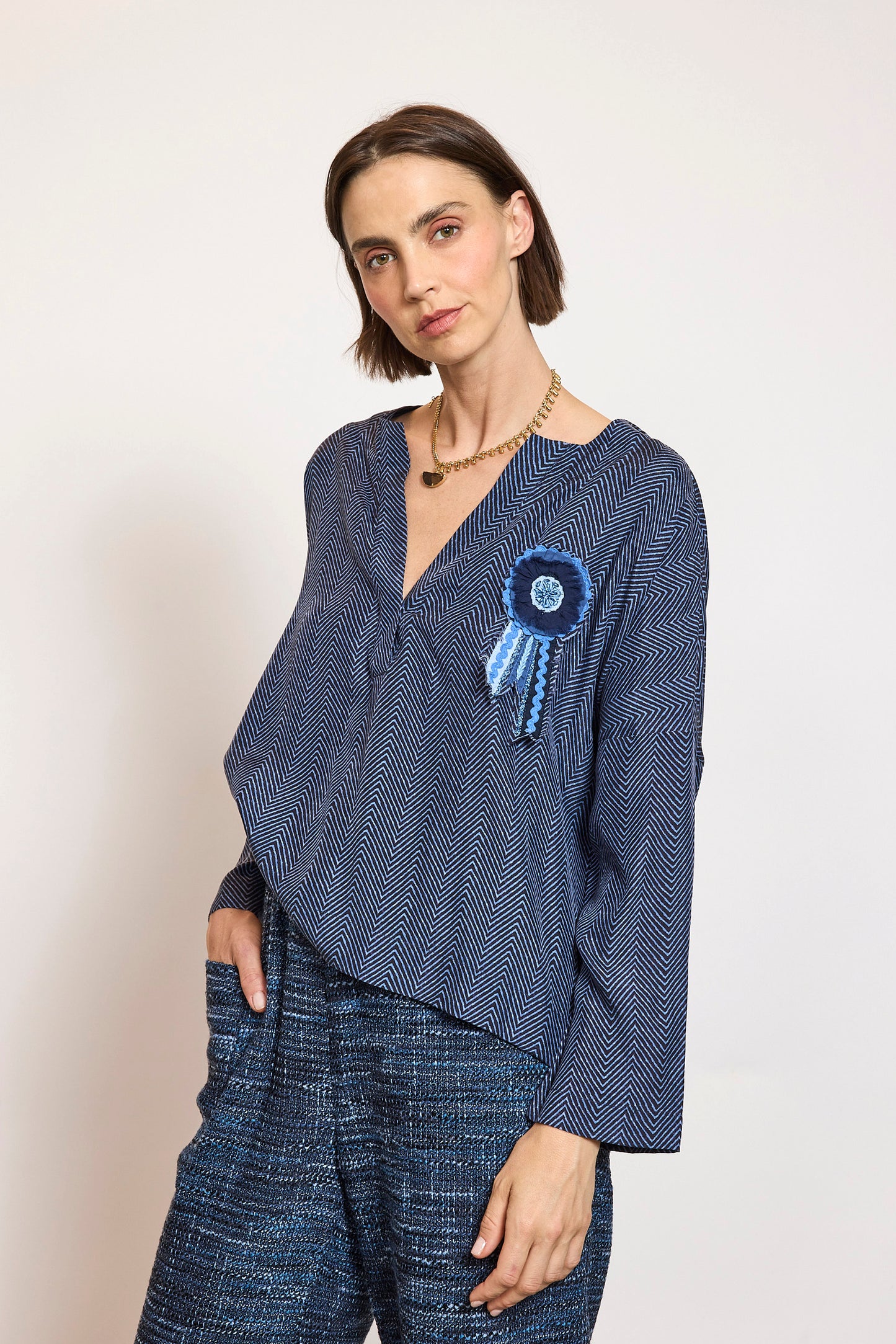 SILK COCKADE TOP NAVY