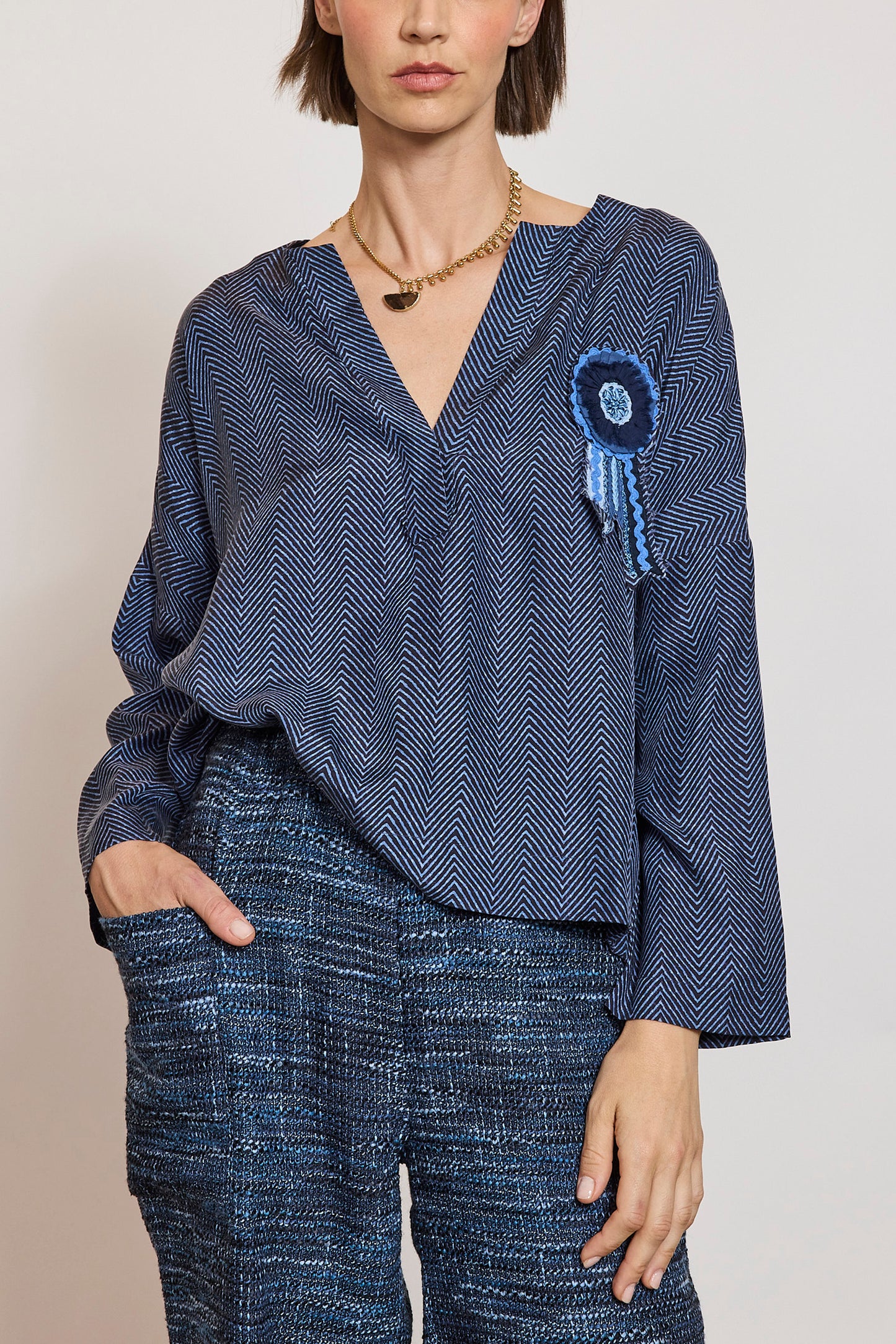 SILK COCKADE TOP NAVY